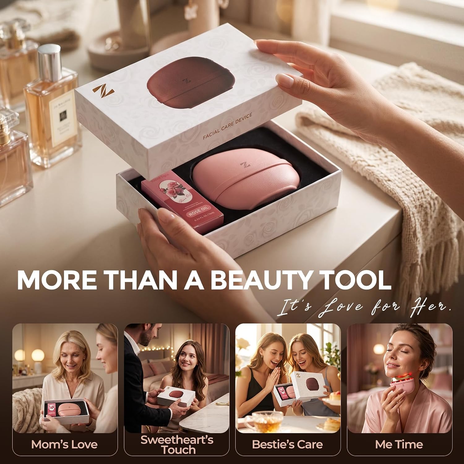 MASAJEADOR FACIAL ELÉCTRICO ZSP GUA SHA CON LUZ ROJA Y CALOR COLOR ROSA - 5