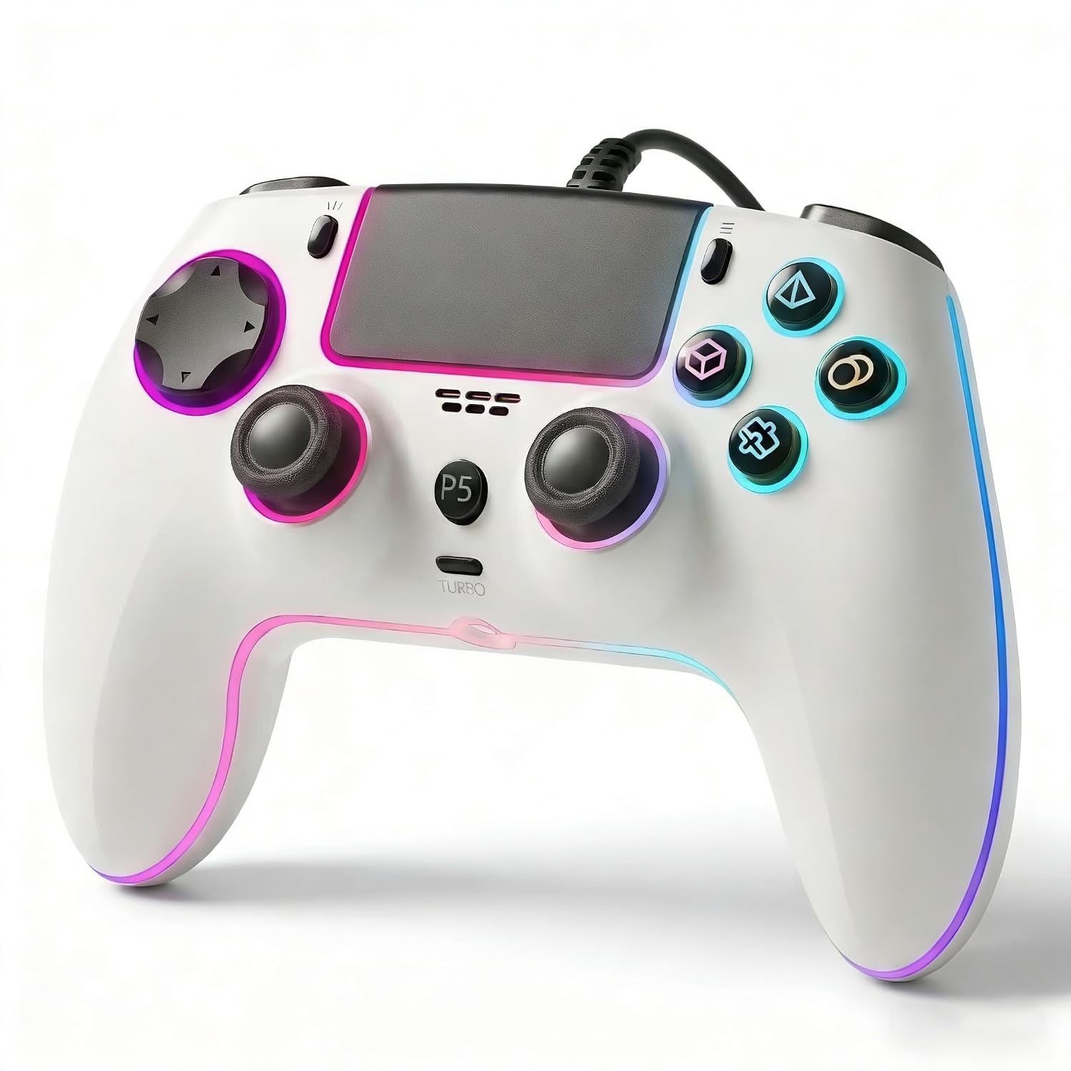 CONTROL CON CABLE GUOC RGB PARA PS5, PS4 Y PC CON GATILLO HALL EFFECT Y JACK 3.5MM - 1