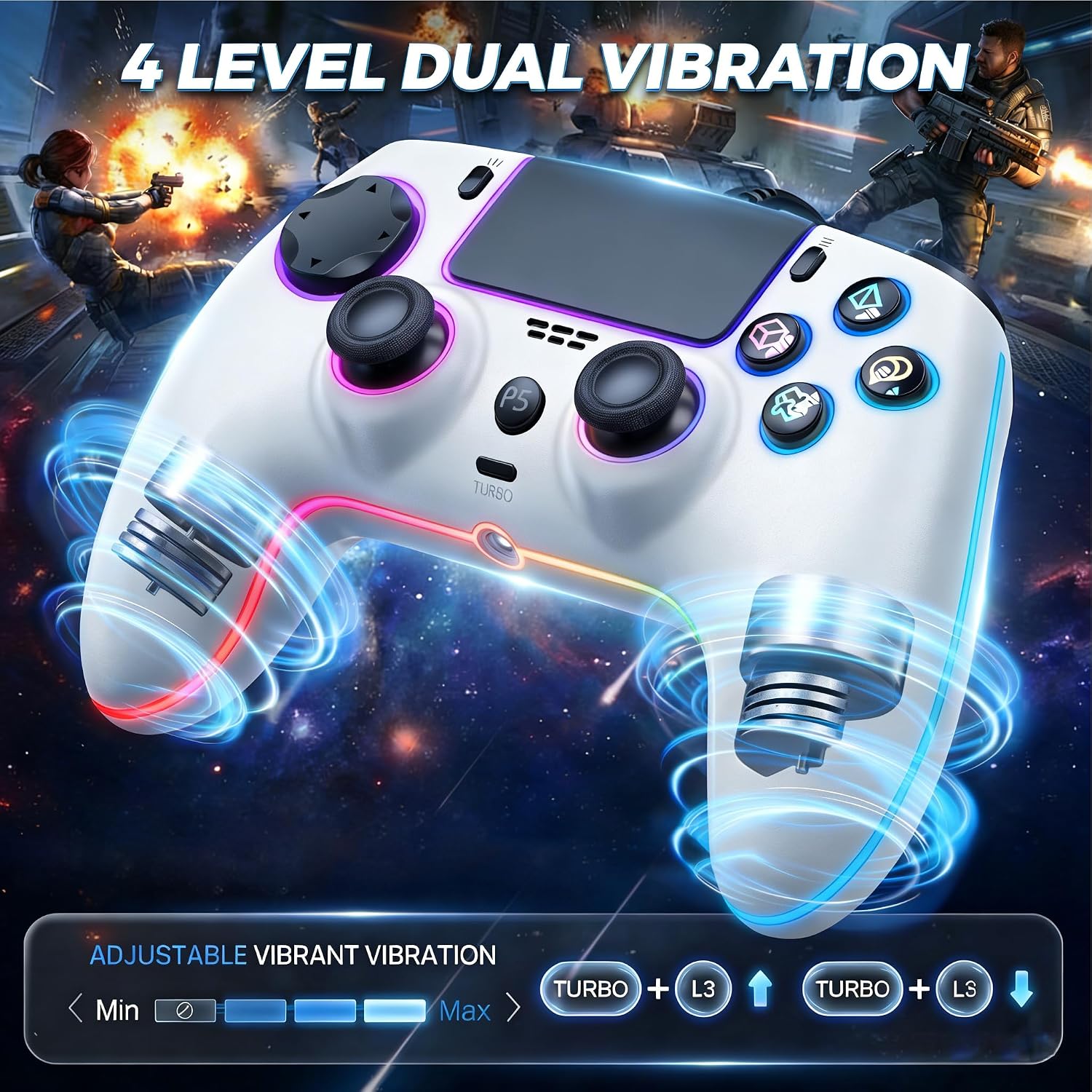 CONTROL CON CABLE GUOC RGB PARA PS5, PS4 Y PC CON GATILLO HALL EFFECT Y JACK 3.5MM - 4