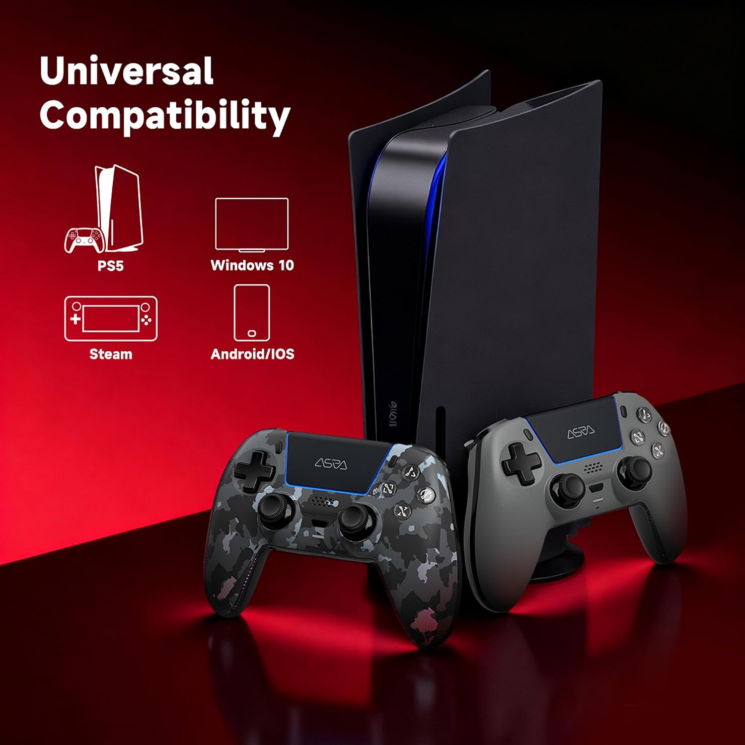 CONTROL INALÁMBRICO PARA JUEGOS ASRVA CAMUFLAJE GRIS PARA PS5, PC, STEAM Y MÓVIL - 4
