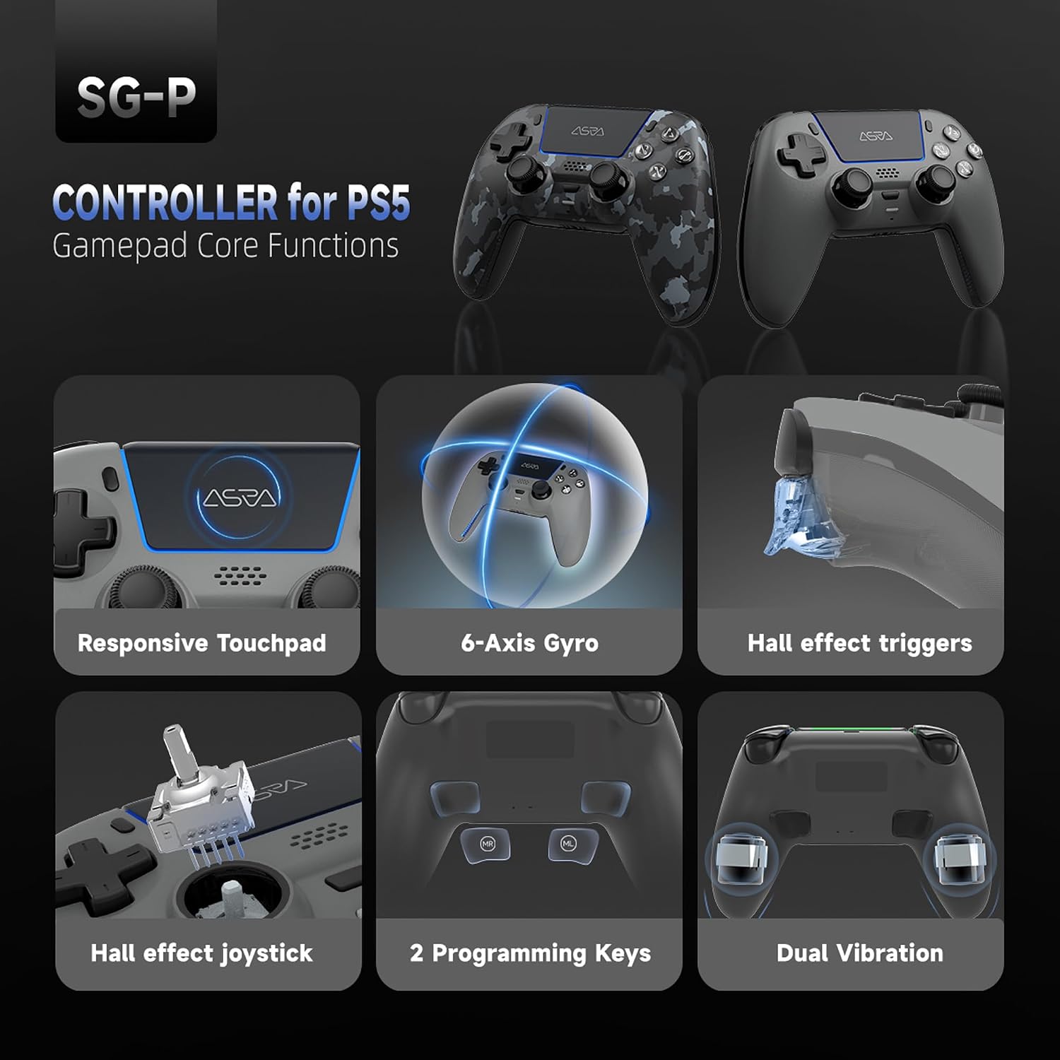 CONTROL INALÁMBRICO PARA JUEGOS ASRVA GREY PARA PS5, PC Y STEAM - 2