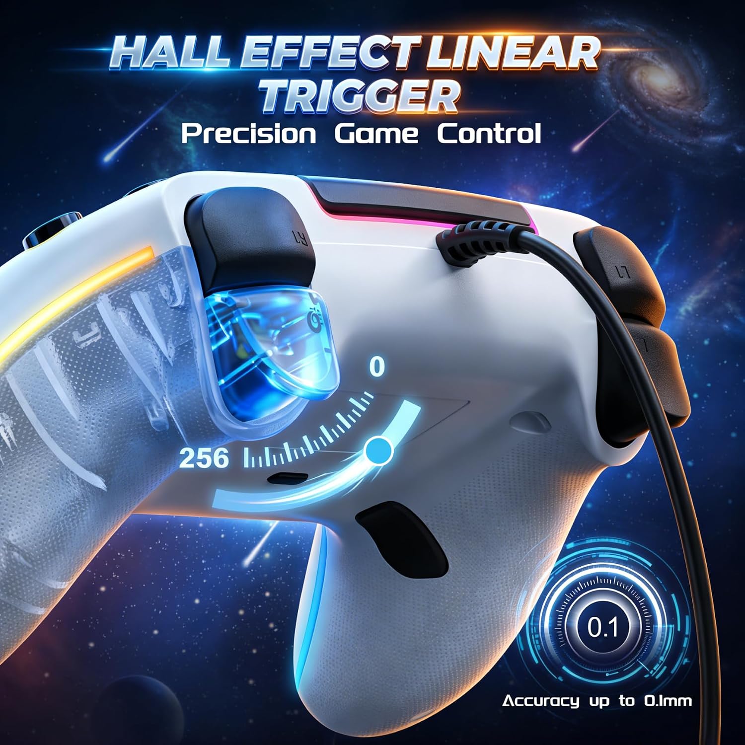CONTROL CON CABLE GUOC RGB PARA PS5, PS4 Y PC CON GATILLO HALL EFFECT Y JACK DE AUDIO 3.5MM - 5