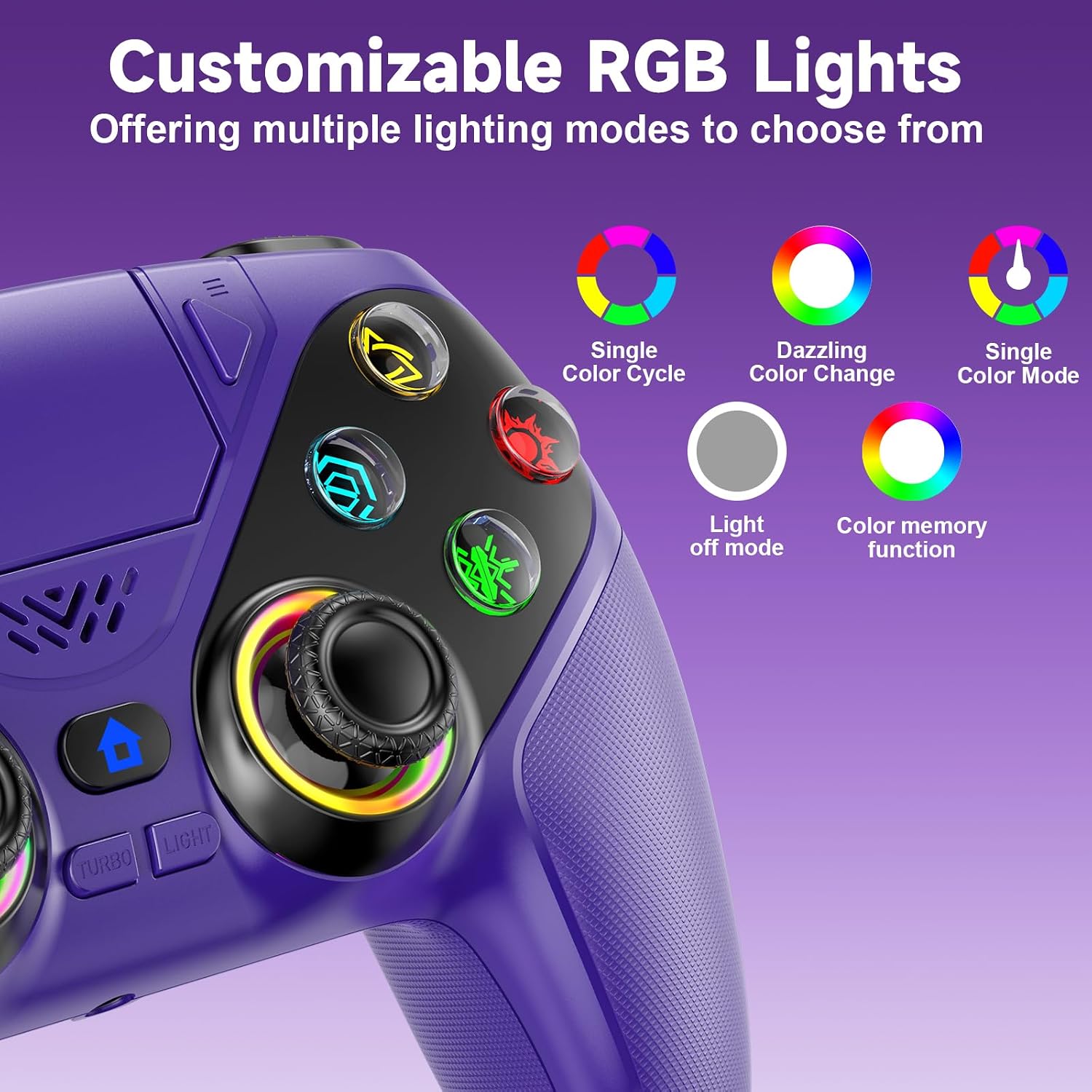 CONTROL INALÁMBRICO LENISUOLE PARA PS5 Y PC, PÚRPURA, BLUETOOTH, CON TURBO Y SENSOR DE MOVIMIENTO 6 EJES - 2