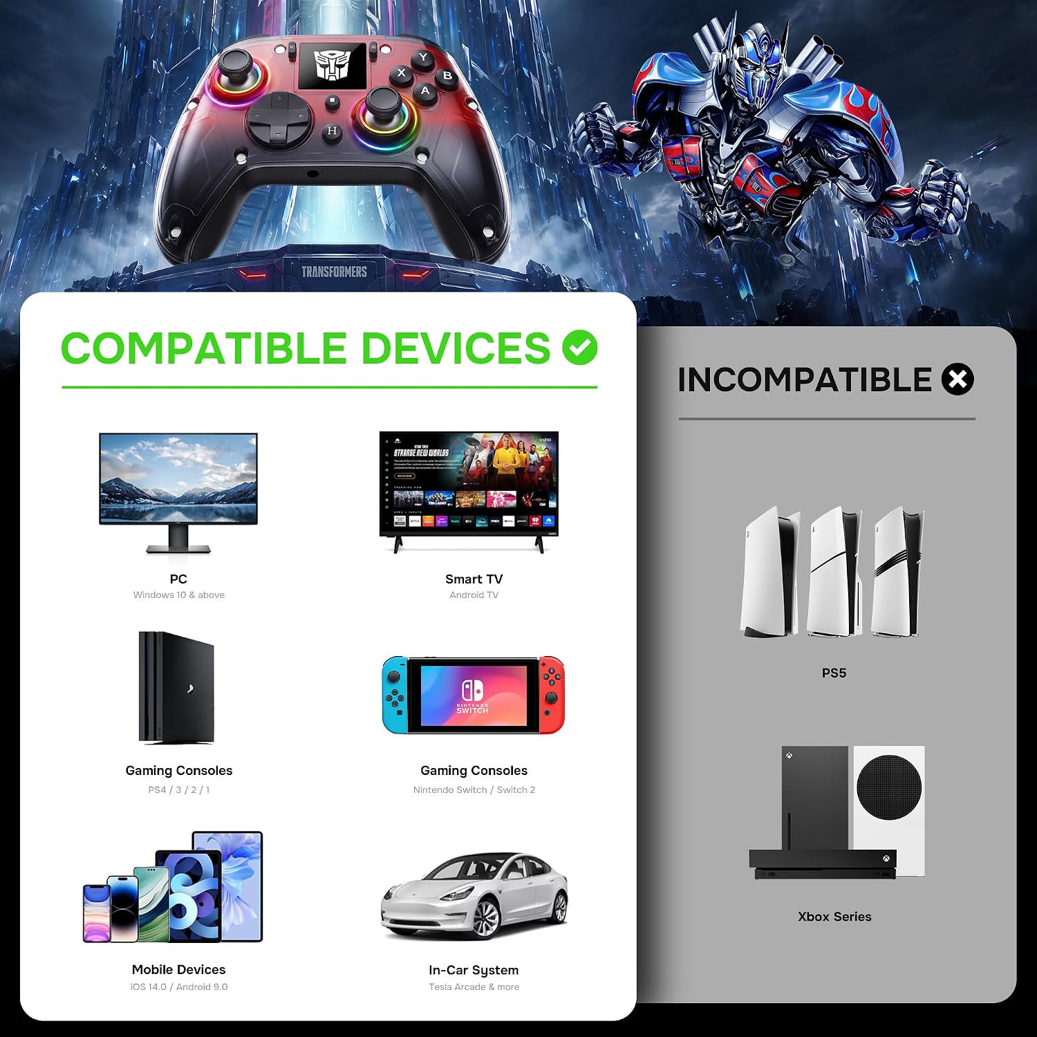CONTROL INALÁMBRICO PARA PC TRANSFORMERS CON PANTALLA INTERACTIVA, ROJO - 3