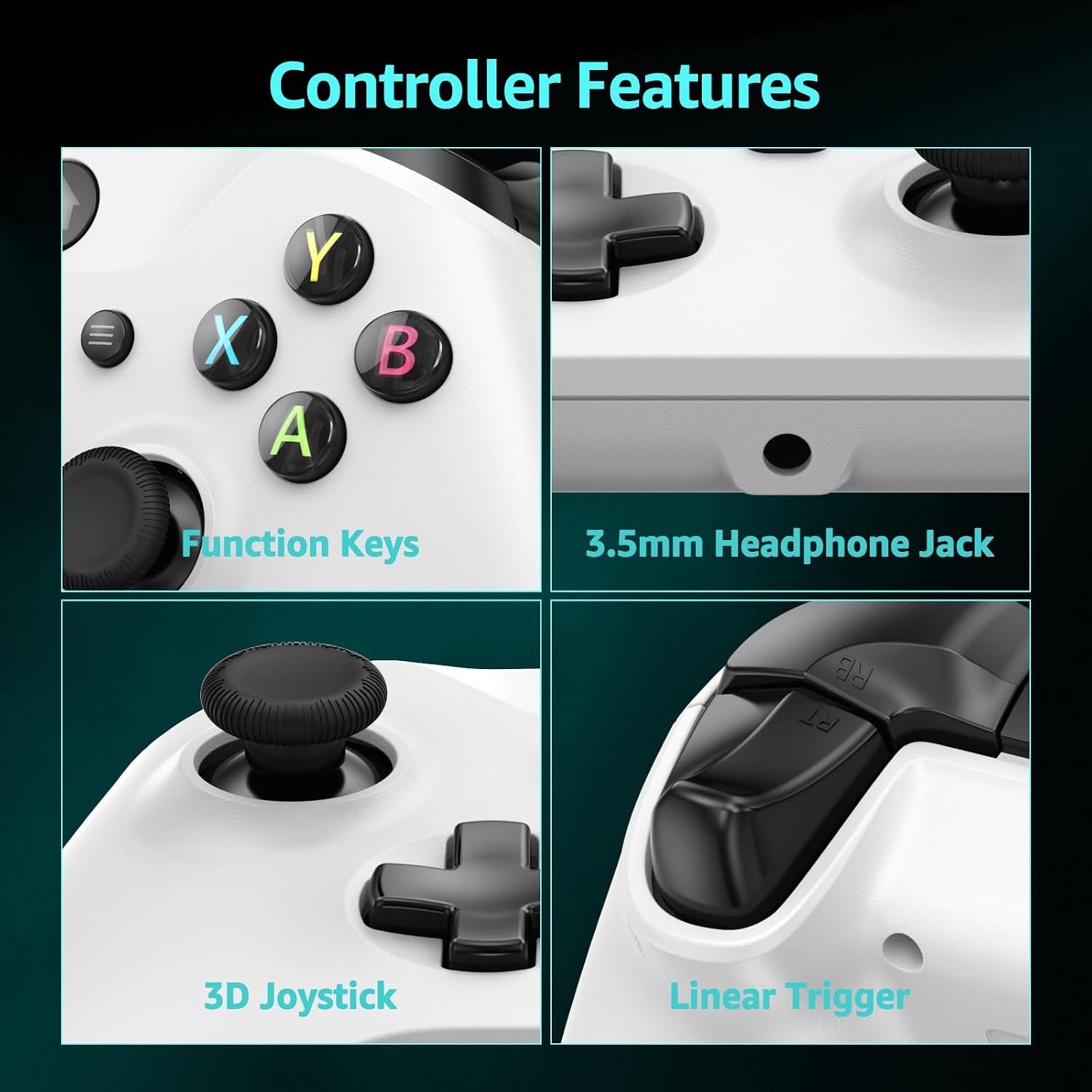 CONTROL ALÁMBRICO KAMYLORUS 2-PACK PARA X-BOX/PC CON TURBO Y VIBRACIÓN DUAL BLANCO - 4