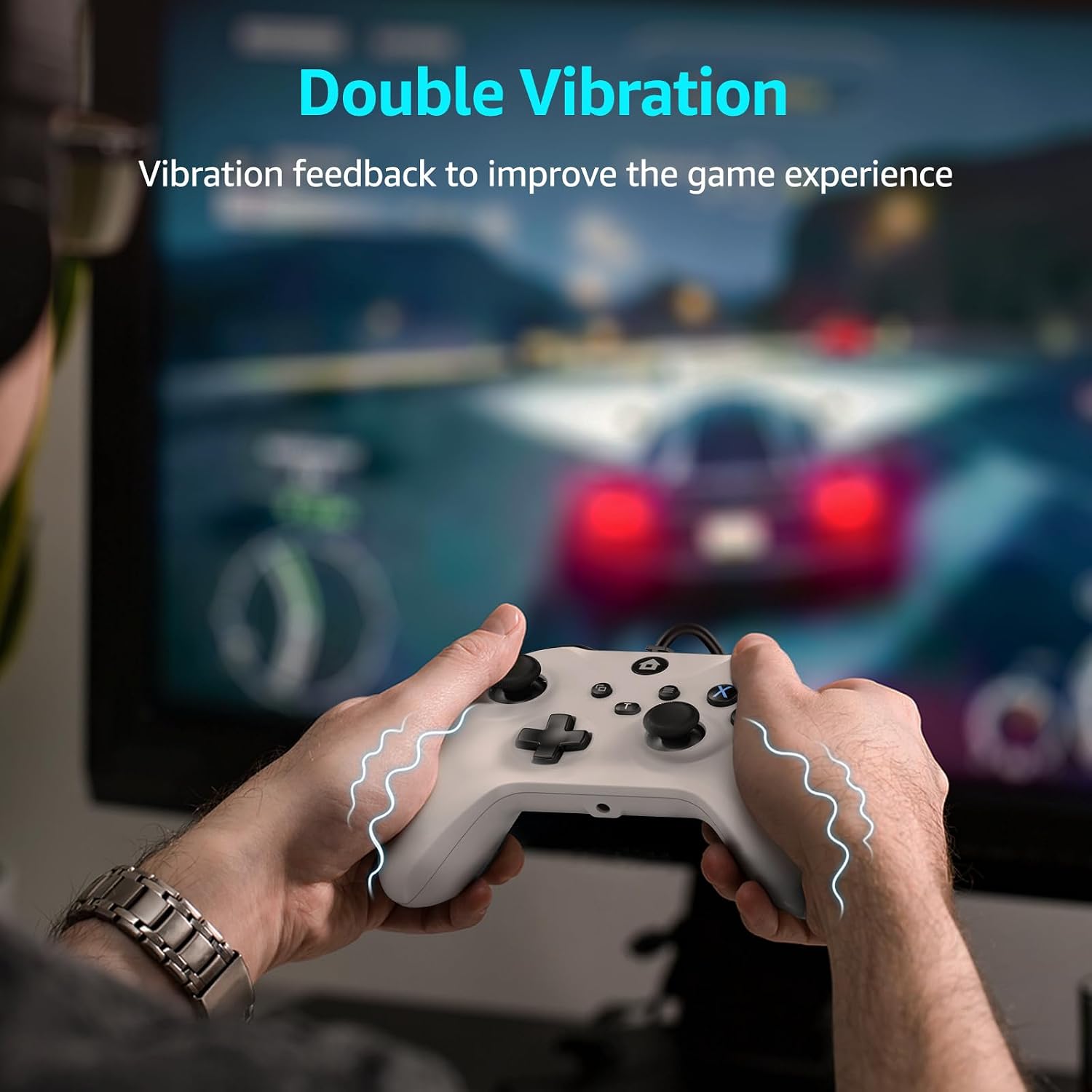 CONTROL ALÁMBRICO KAMYLORUS 2-PACK PARA X-BOX/PC CON TURBO Y VIBRACIÓN DUAL BLANCO - 5