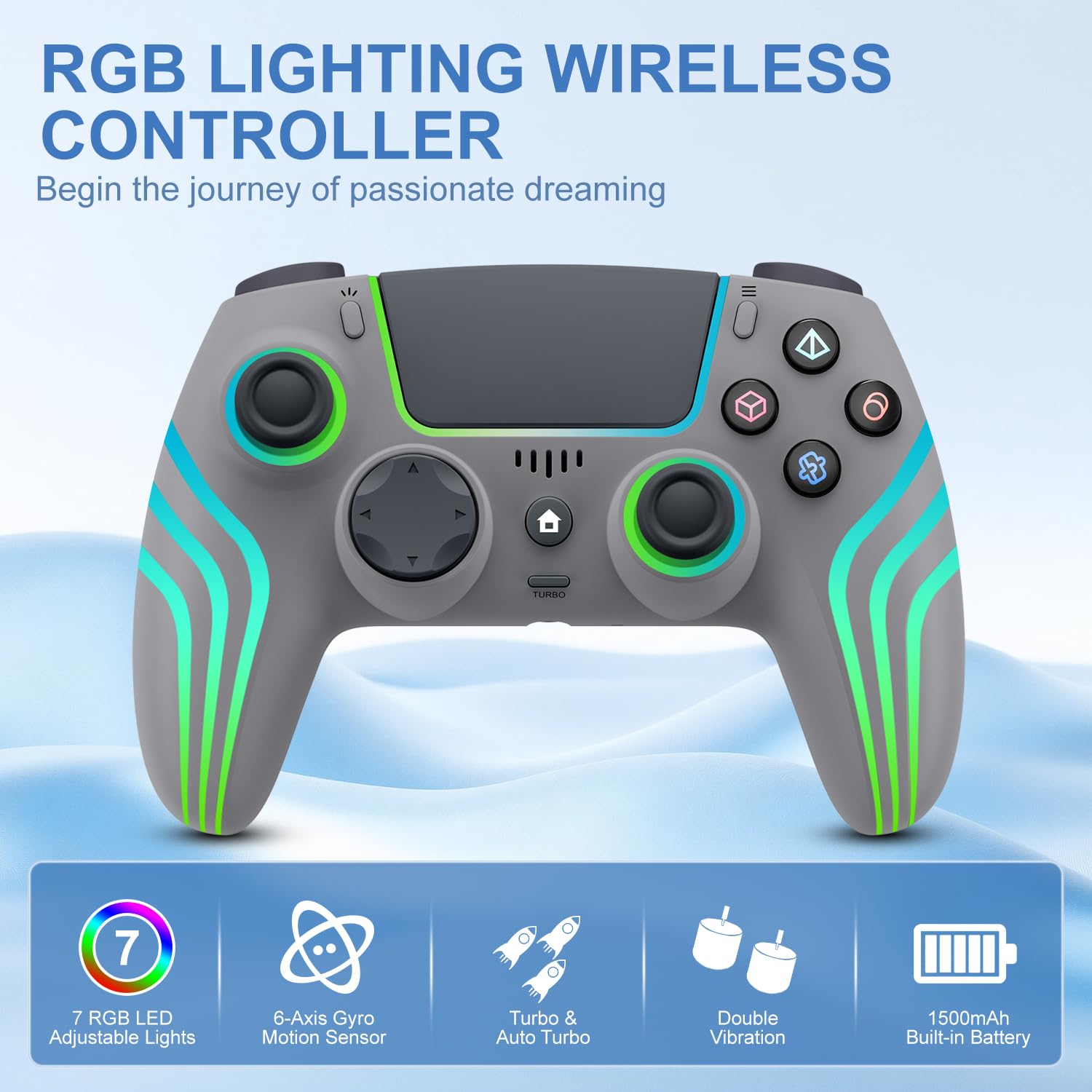 CONTROL INALÁMBRICO PARA PS5 JYELUK CON ILUMINACIÓN RGB GRIS - 2