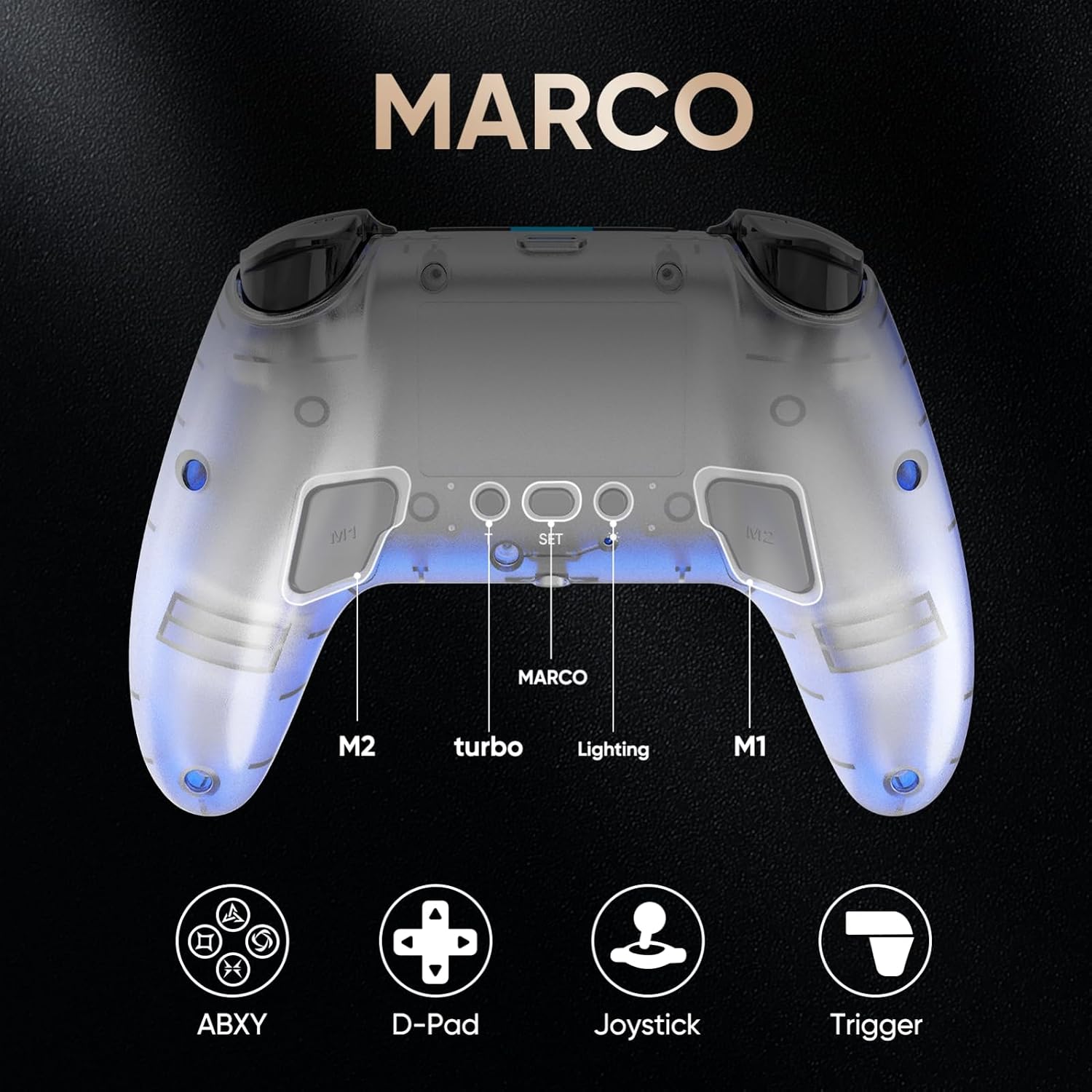 CONTROL INALÁMBRICO BETMI LED PARA PS5 PRO/SLIM/PC BLANCO ESCARCHADO - 3