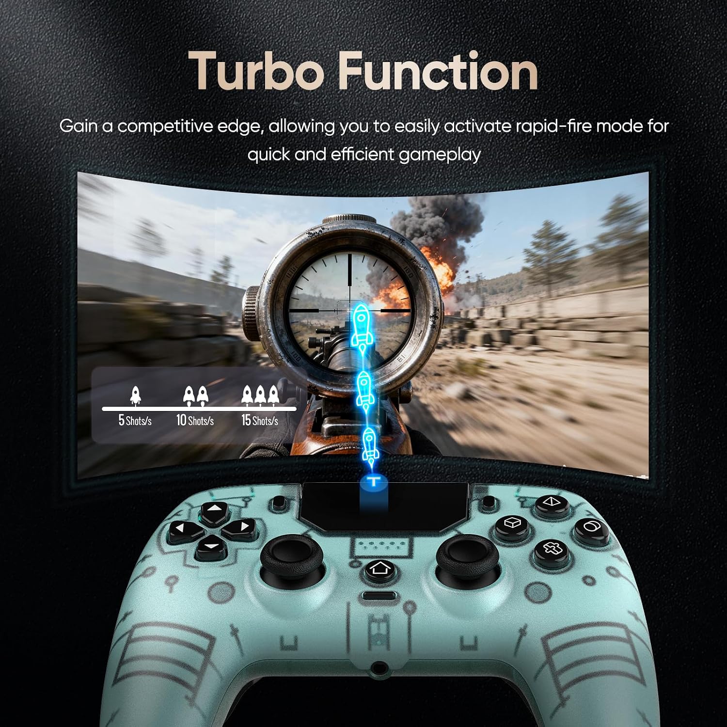CONTROL INALÁMBRICO LED BETMI PARA PS5 PRO/SLIM/STEAM DECK/PC AZUL FROSTED - 5
