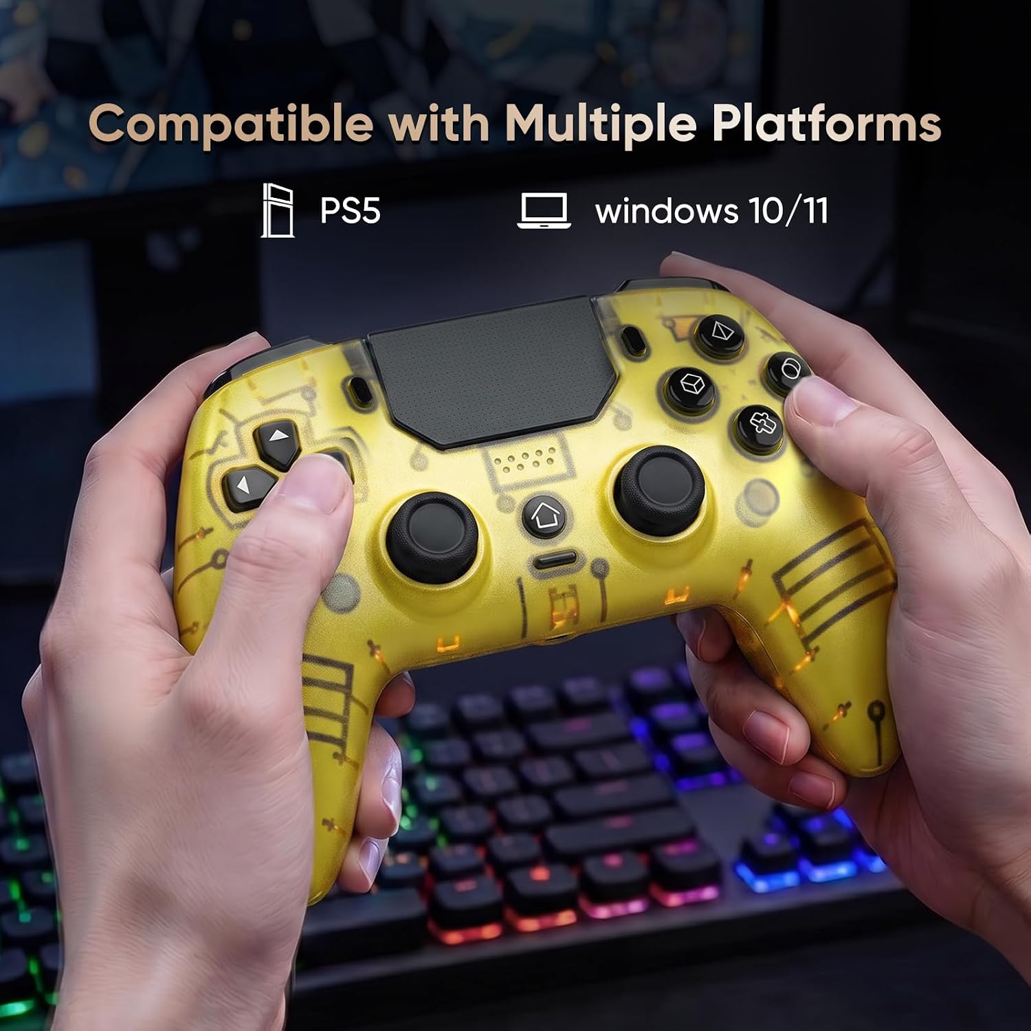 CONTROL INALÁMBRICO LED BETMI PARA PS5 PRO/SLIM/STEAM DECK/PC FROSTED GOLD - 2