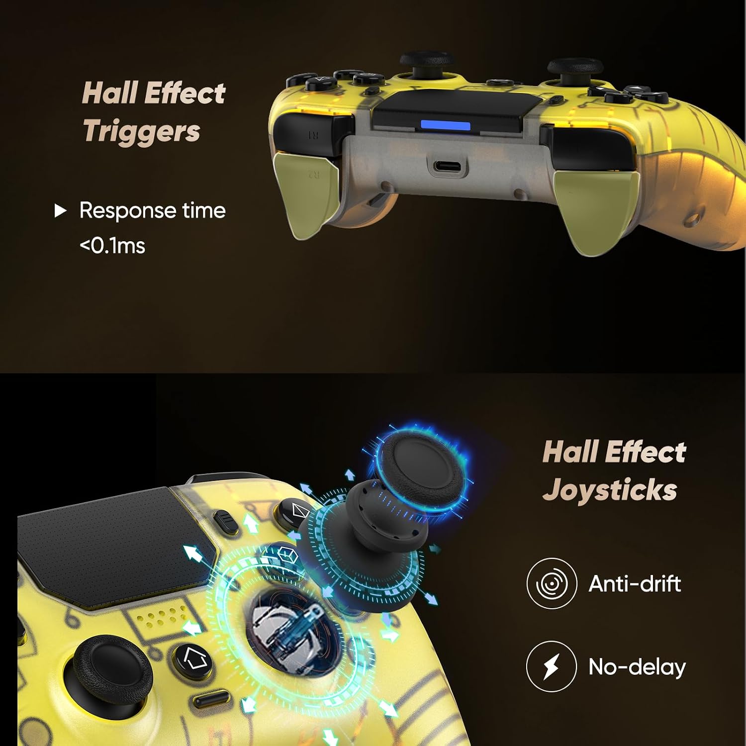 CONTROL INALÁMBRICO LED BETMI PARA PS5 PRO/SLIM/STEAM DECK/PC FROSTED GOLD - 3