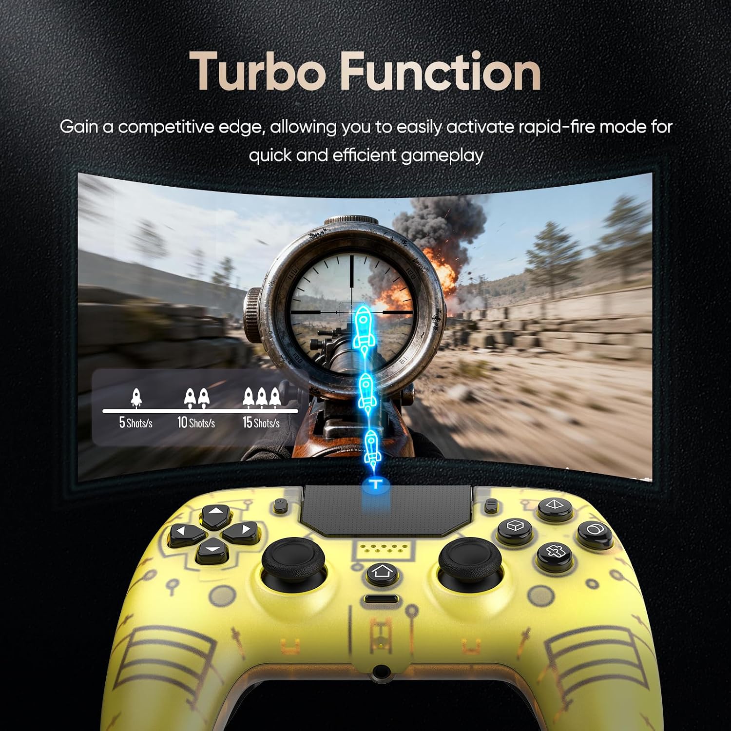 CONTROL INALÁMBRICO LED BETMI PARA PS5 PRO/SLIM/STEAM DECK/PC FROSTED GOLD - 5