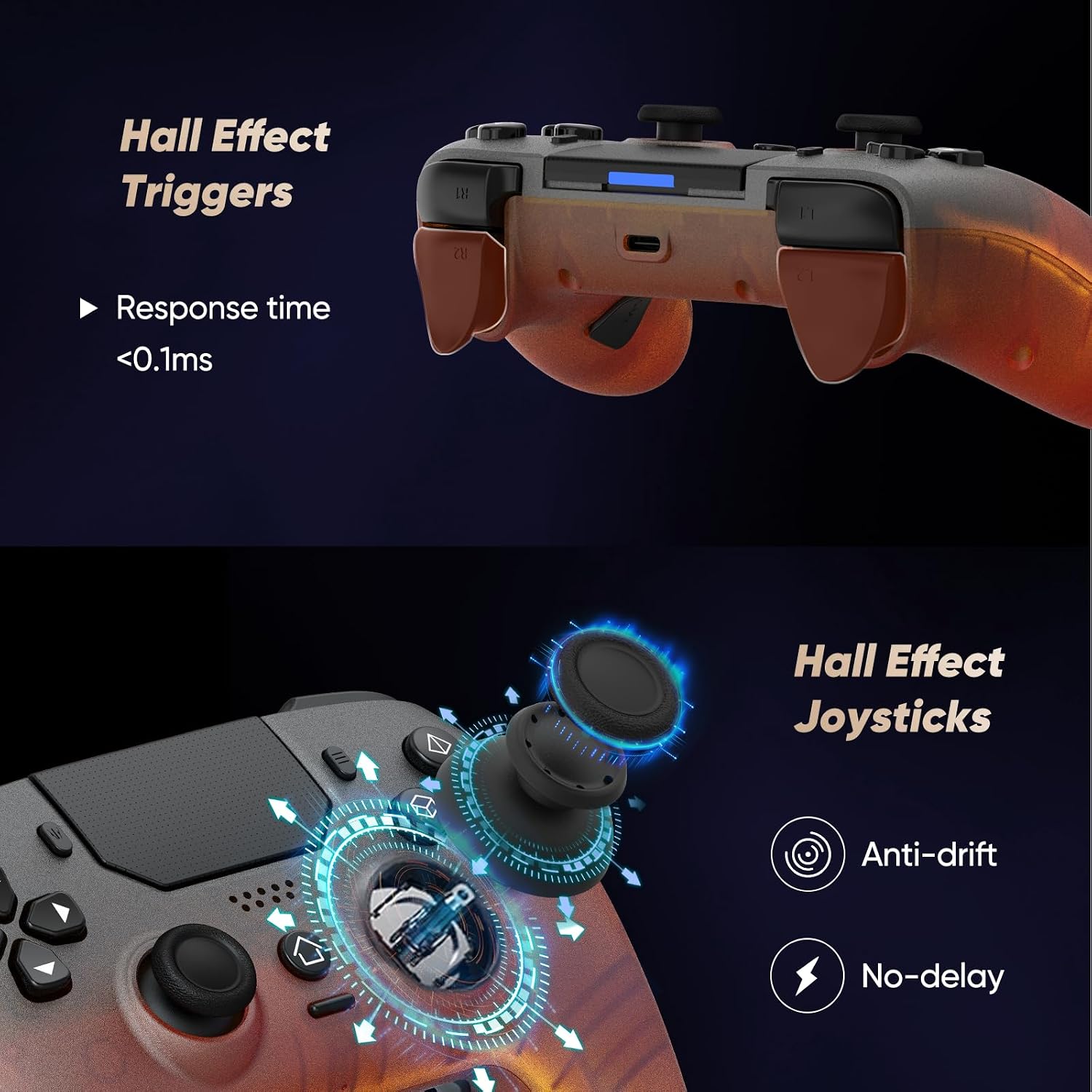 CONTROL INALÁMBRICO LED PARA PS5 BETMI FROSTED NARANJA NEGRO - 3