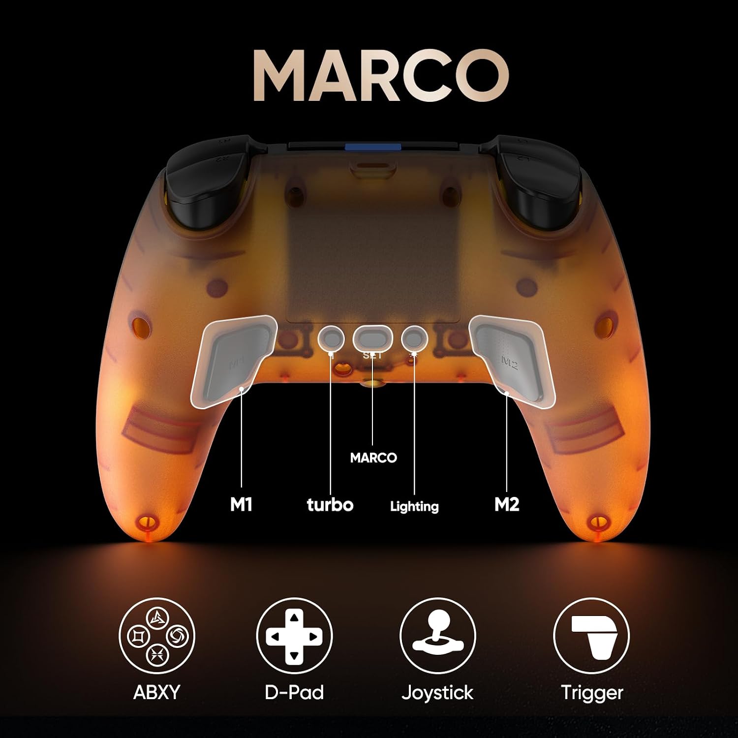 CONTROL INALÁMBRICO LED PARA PS5 BETMI FROSTED NARANJA NEGRO - 4