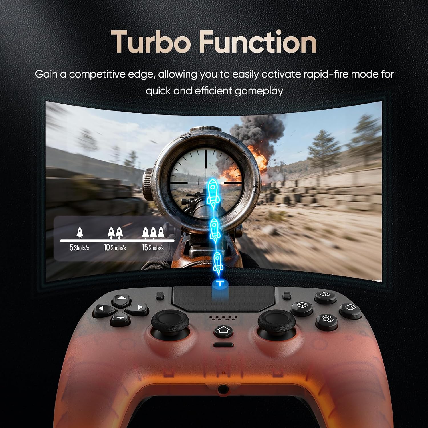CONTROL INALÁMBRICO LED PARA PS5 BETMI FROSTED NARANJA NEGRO - 5