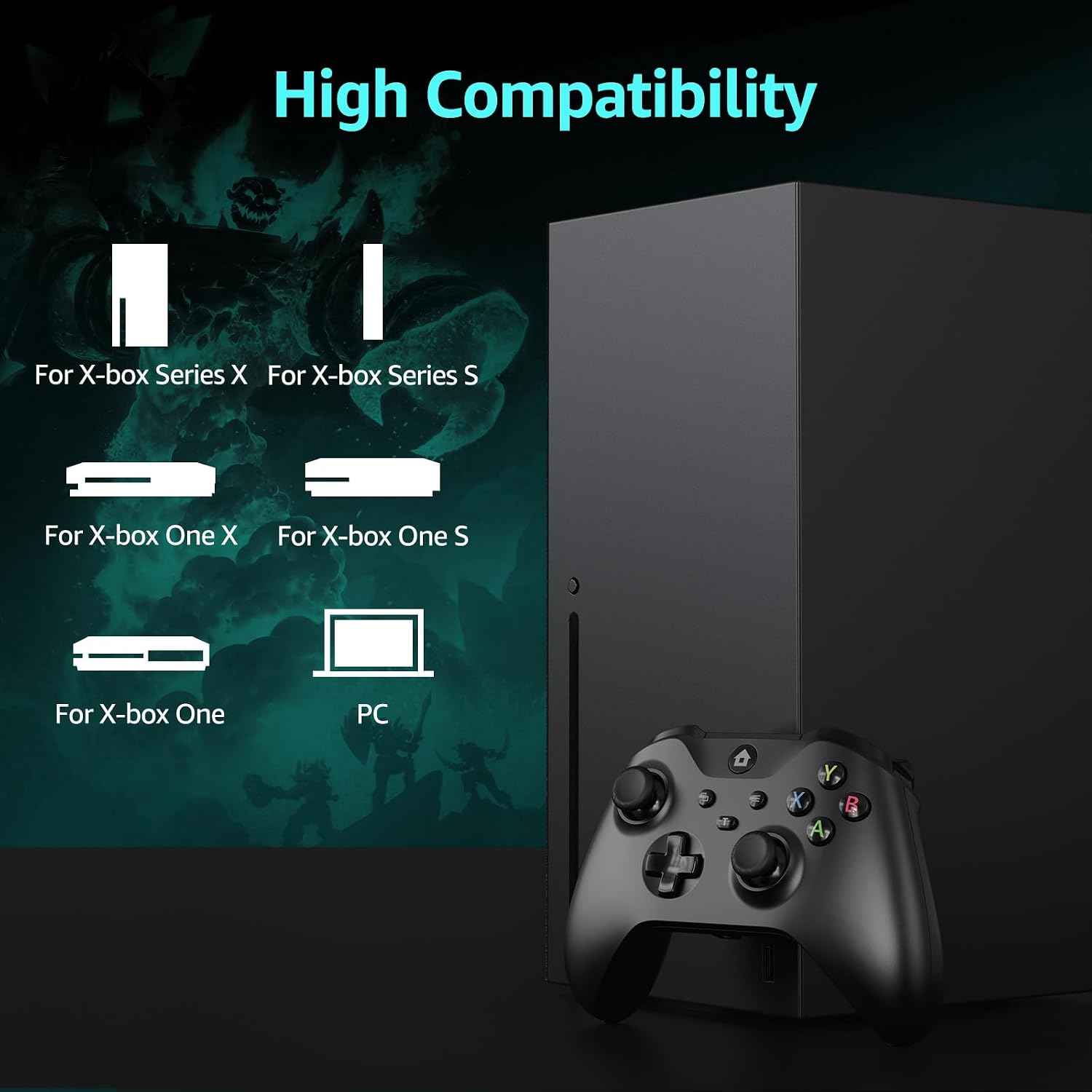 CONTROL CON CABLE KAMYLORUS PARA X-BOX/PC CON EFECTO HALL, TURBO, JACK 3.5MM, VIBRACIÓN DUAL, NEGRO, CABLE 2.2 M - 3
