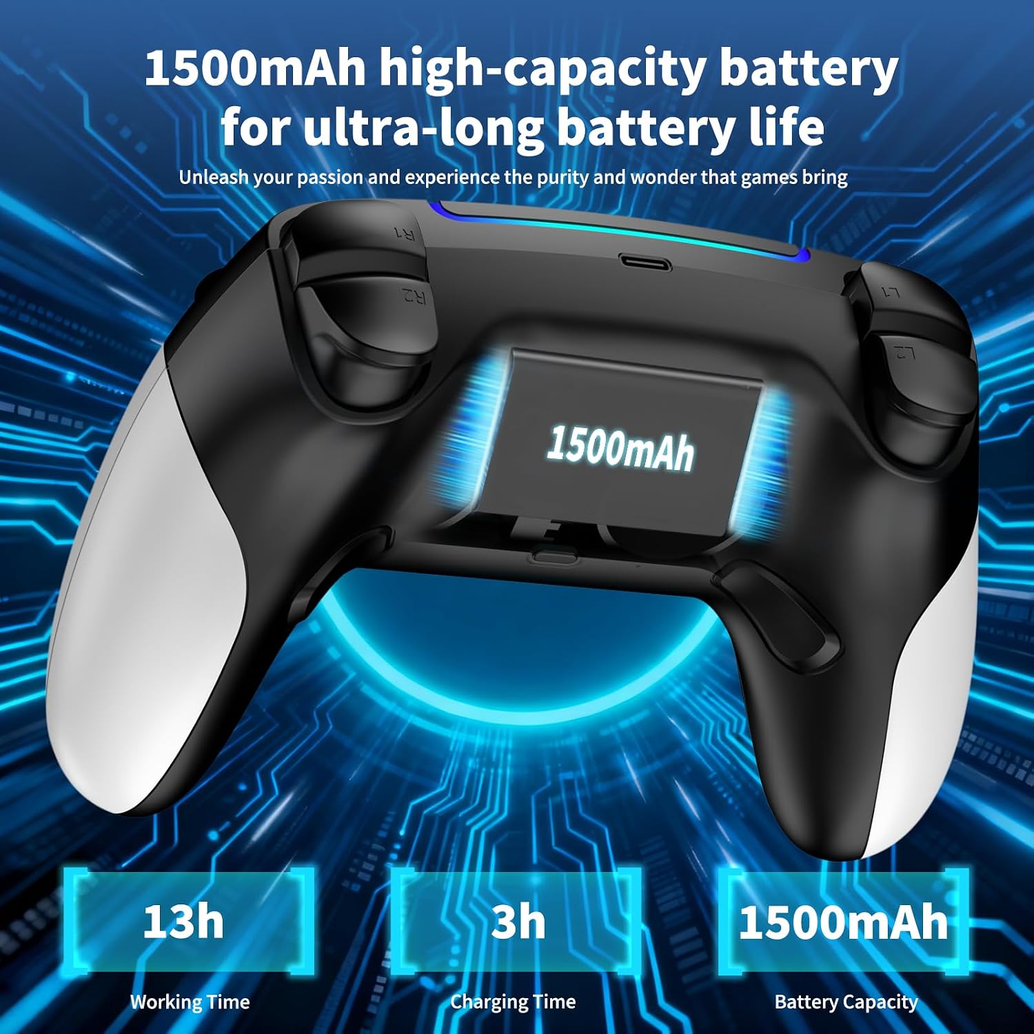 CONTROL INALÁMBRICO PARA PS5 AFMVV CON LED RGB, TURBO, DOBLE VIBRACIÓN, GIROSCOPIO 6 EJES, TOUCHPAD, ERGONÓMICO, COMPATIBLE CON - 5