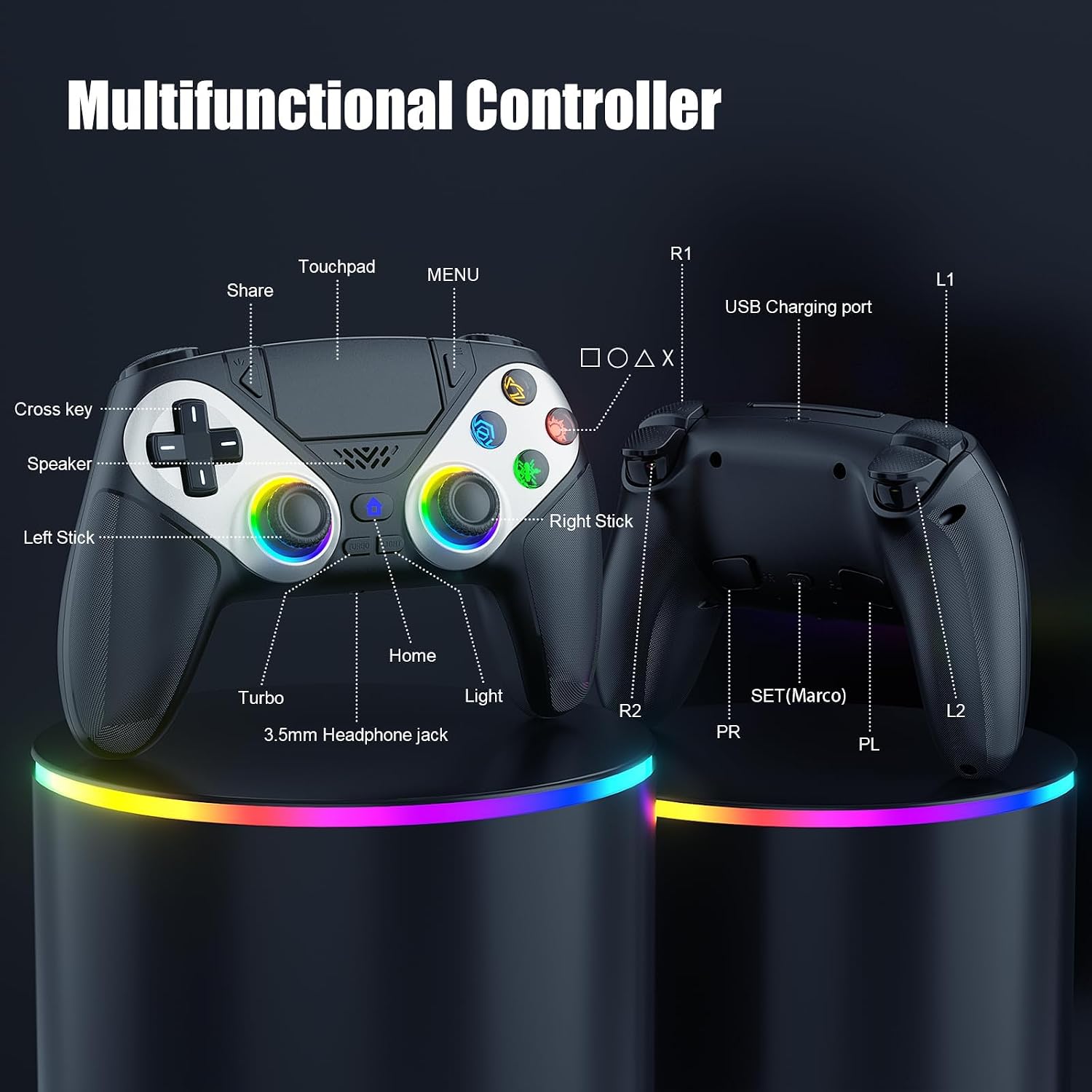 CONTROL INALÁMBRICO GAMROMBO RGB PARA PS5/ PRO/ SLIM/ PC - 3