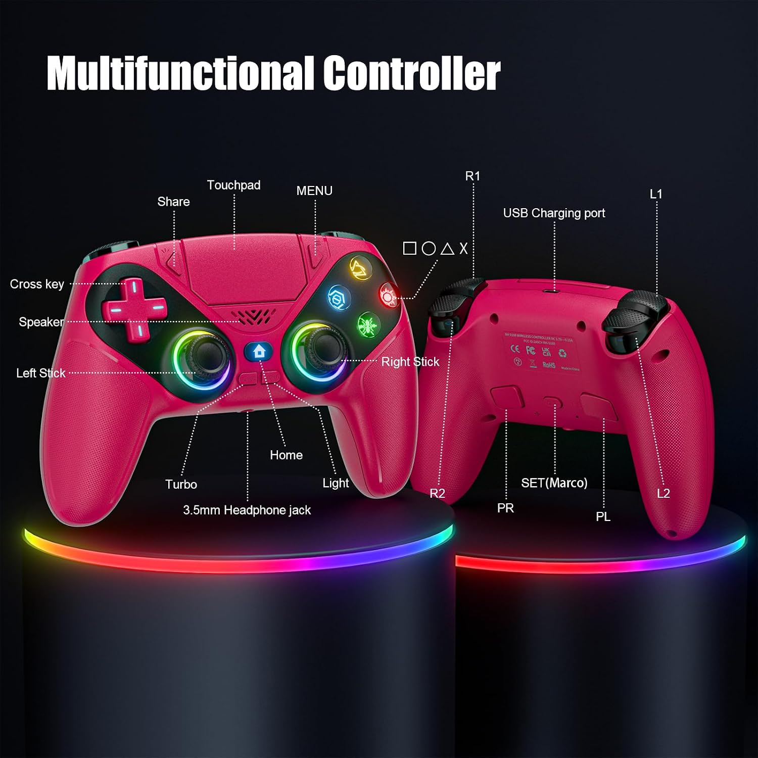 CONTROL INALÁMBRICO LENISUOLE CON TURBO Y BOTONES TRASEROS PARA PS5 Y PC WINDOWS - 2