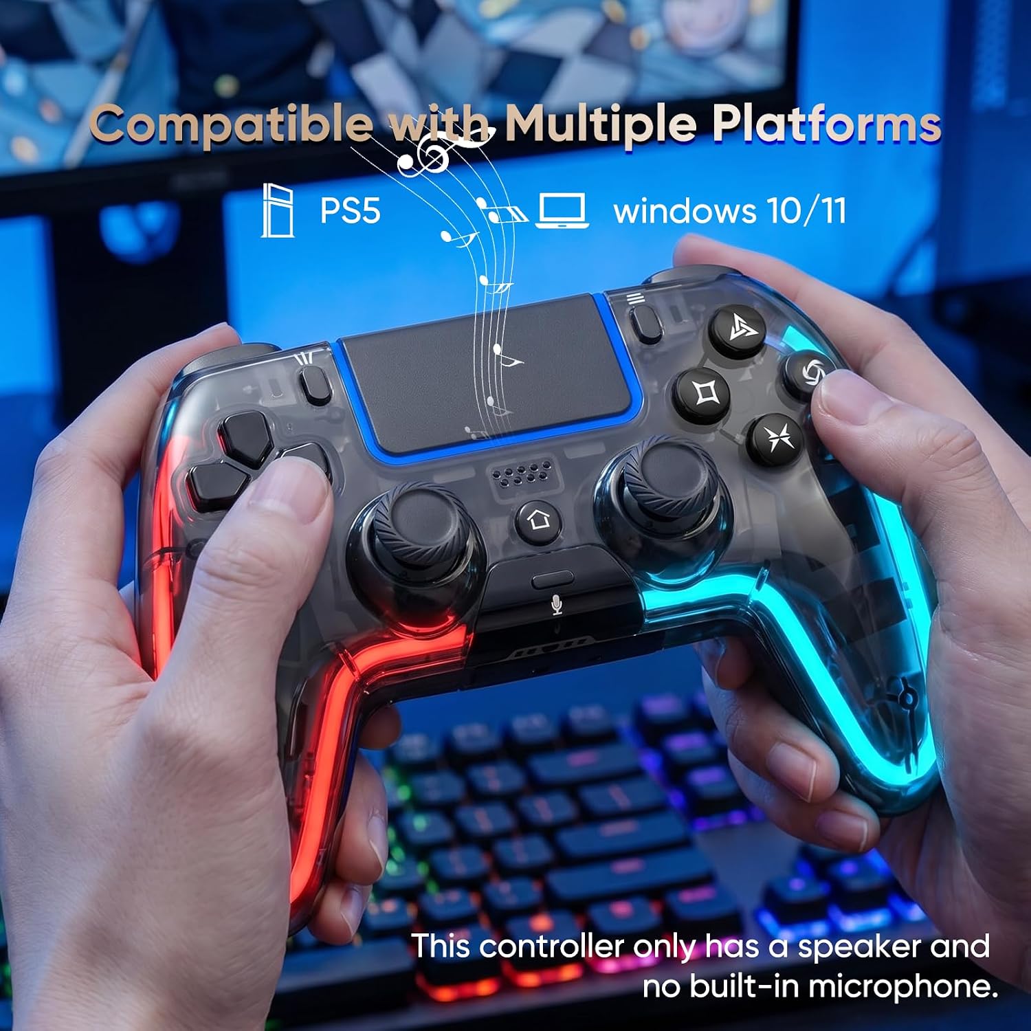 CONTROL INALÁMBRICO BETMI PARA PS5 PRO/SLIM/MAC/PC TRANSPARENTE NEGRO - 2