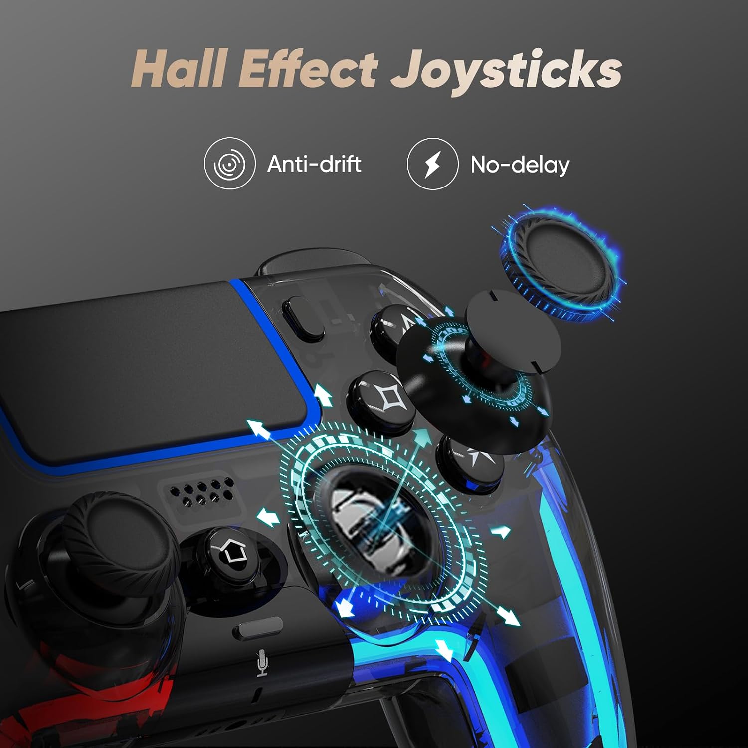 CONTROL INALÁMBRICO BETMI PARA PS5 PRO/SLIM/MAC/PC TRANSPARENTE NEGRO - 3