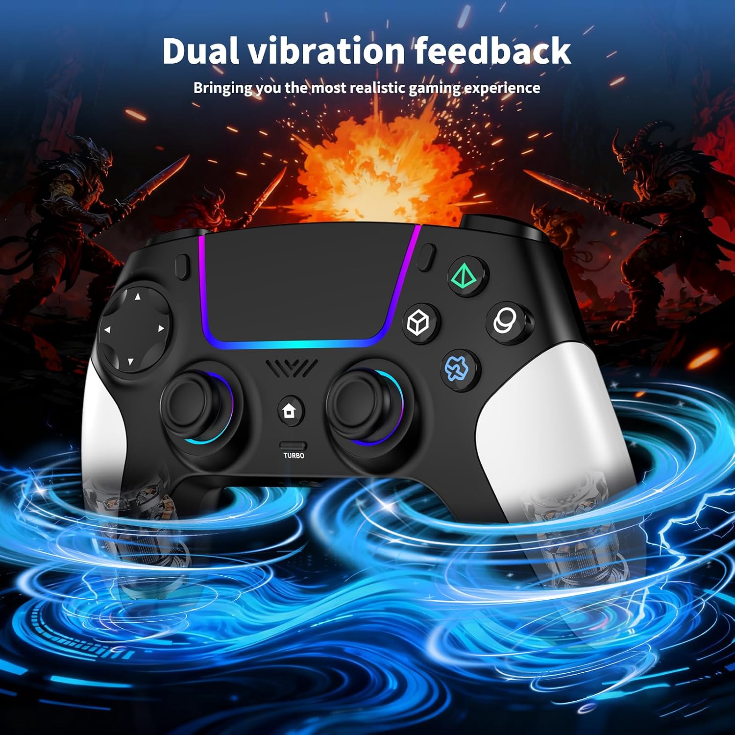 CONTROL INALÁMBRICO PARA PS5 AFMVV CON LED RGB, TURBO, DOBLE VIBRACIÓN, GIROSCOPIO 6 EJES, TOUCHPAD, ERGONÓMICO, COMPATIBLE CON - 3