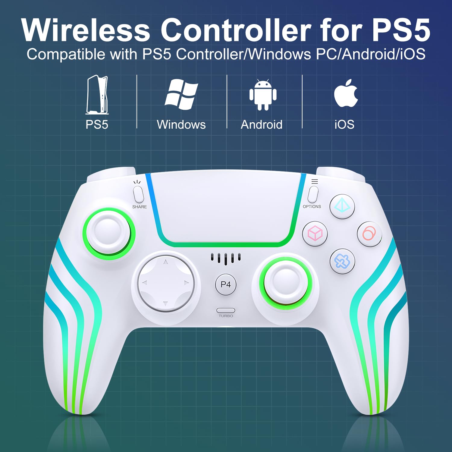 CONTROL INALÁMBRICO PARA PS5 JYELUK CON ILUMINACIÓN RGB, BLANCO - 2