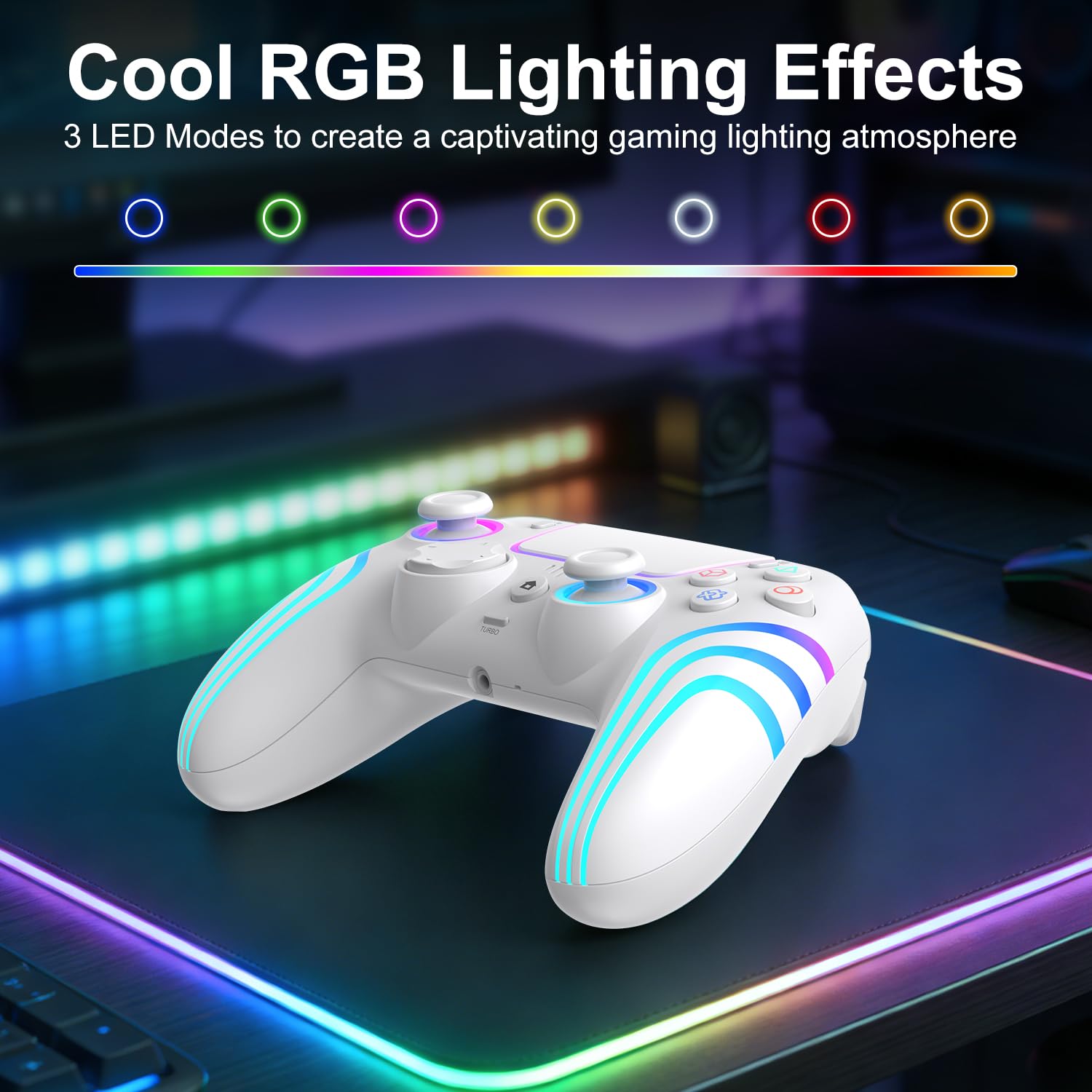 CONTROL INALÁMBRICO PARA PS5 JYELUK CON ILUMINACIÓN RGB, BLANCO - 3