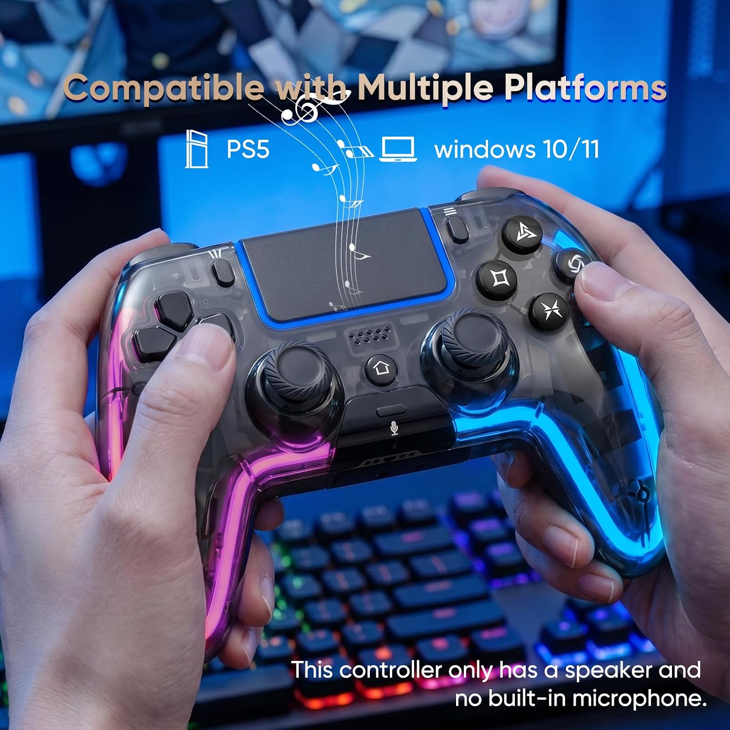 CONTROL INALÁMBRICO BETMI PARA PS5 PRO/SLIM/MAC/PC TRANSPARENTE NEGRO - 2
