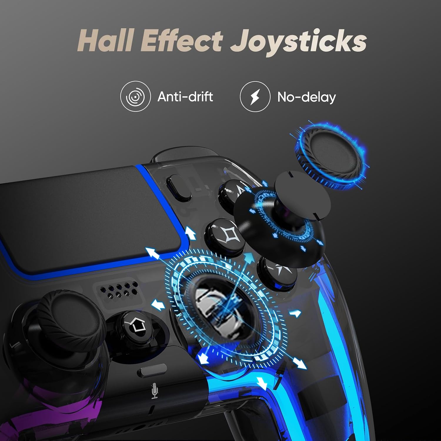 CONTROL INALÁMBRICO BETMI PARA PS5 PRO/SLIM/MAC/PC TRANSPARENTE NEGRO - 3