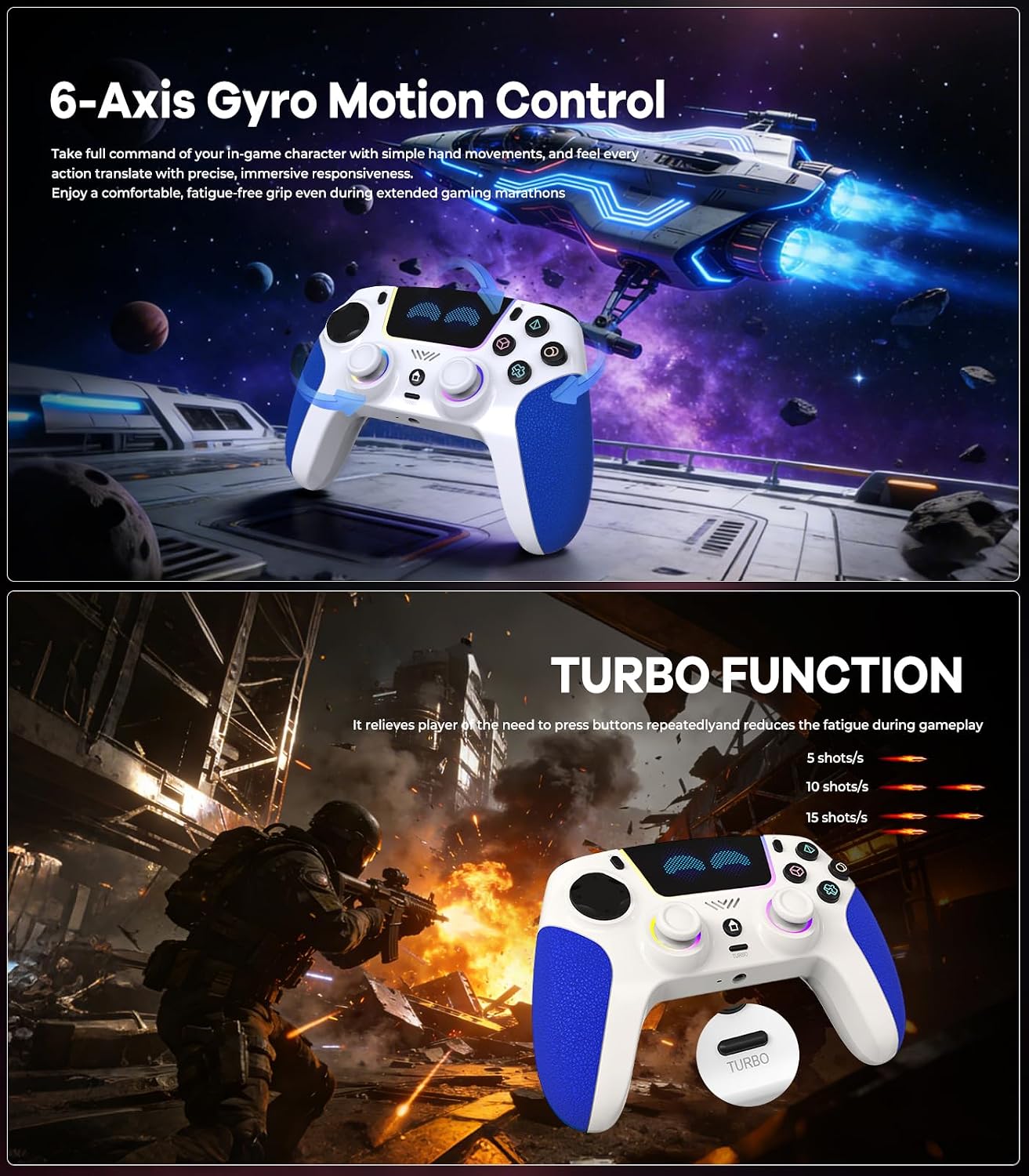 MANDO INALÁMBRICO SFGSUP PRO PARA PS5, PC, MAC, STEAM DECK AZUL Y BLANCO - 4