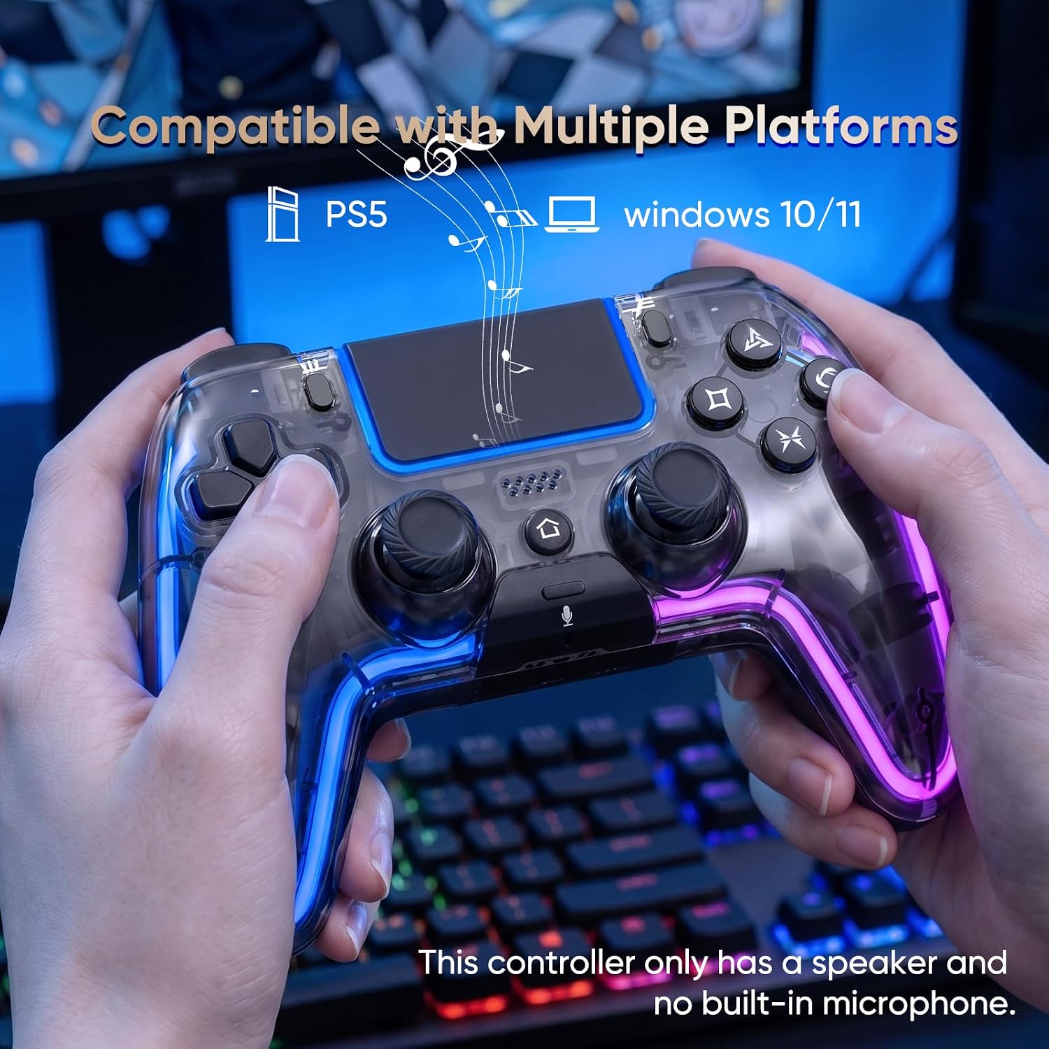 CONTROL INALÁMBRICO BETMI PARA PS5 PRO/SLIM/MAC/STEAM DECK/PC TRANSPARENTE - 2
