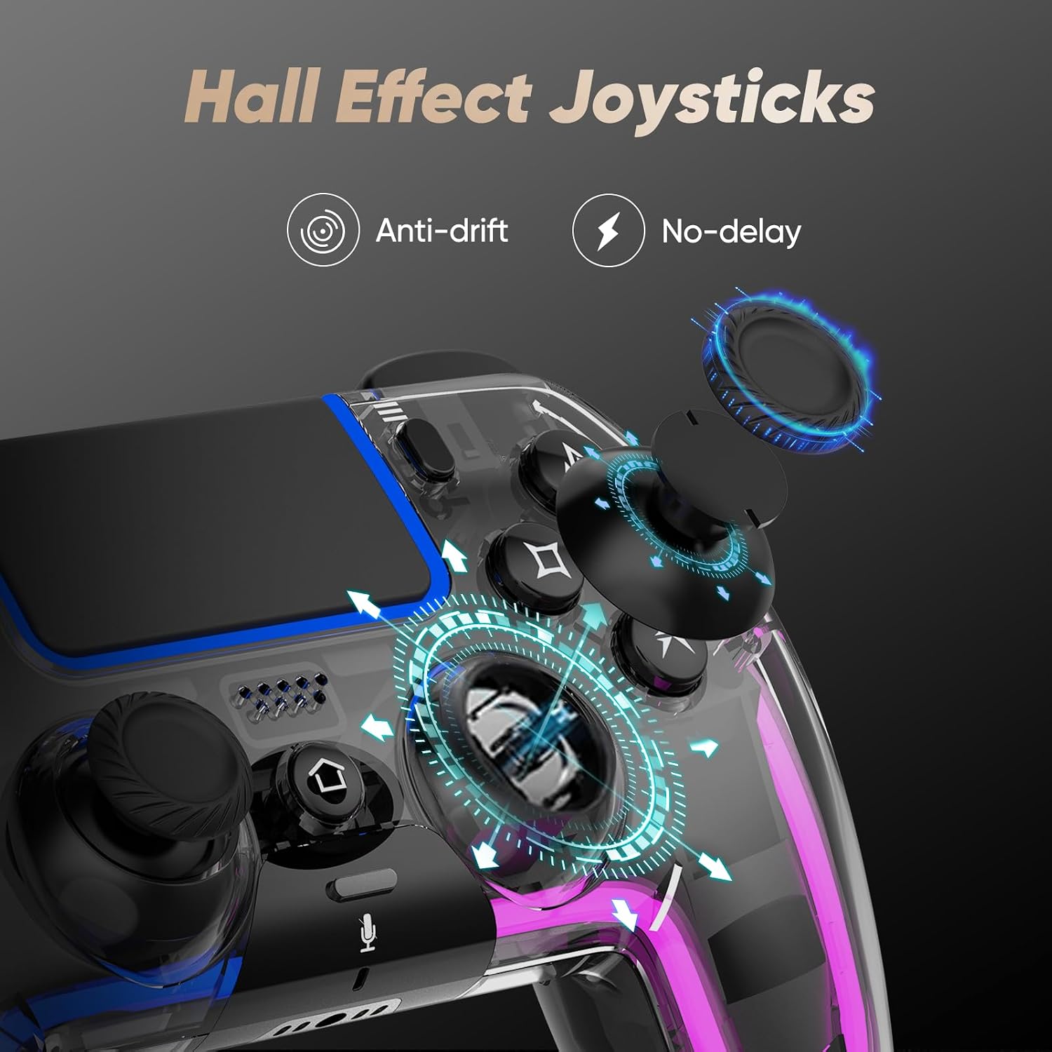 CONTROL INALÁMBRICO BETMI PARA PS5 PRO/SLIM/MAC/STEAM DECK/PC TRANSPARENTE - 3