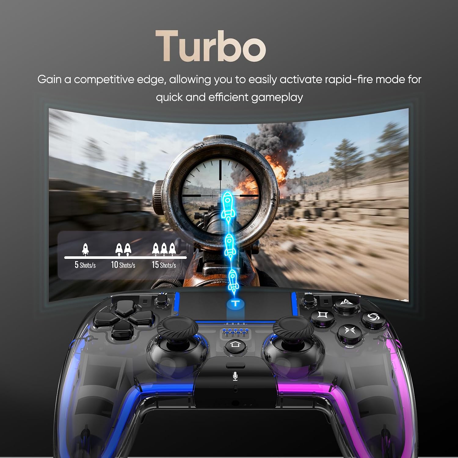 CONTROL INALÁMBRICO BETMI PARA PS5 PRO/SLIM/MAC/STEAM DECK/PC TRANSPARENTE - 5