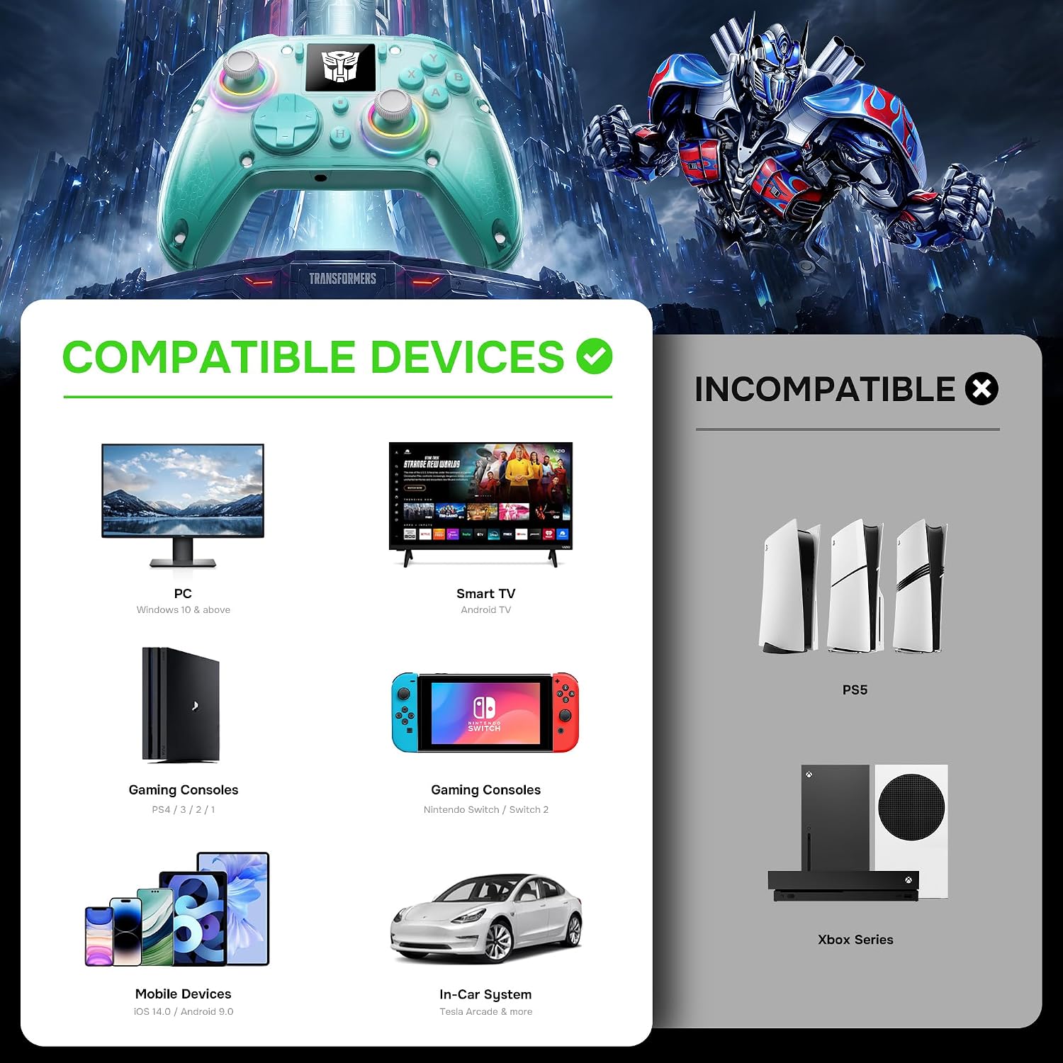 CONTROL INALÁMBRICO PARA PC TRANSFORMERS CON PANTALLA INTERACTIVA VERDE ACEITUNA - 2