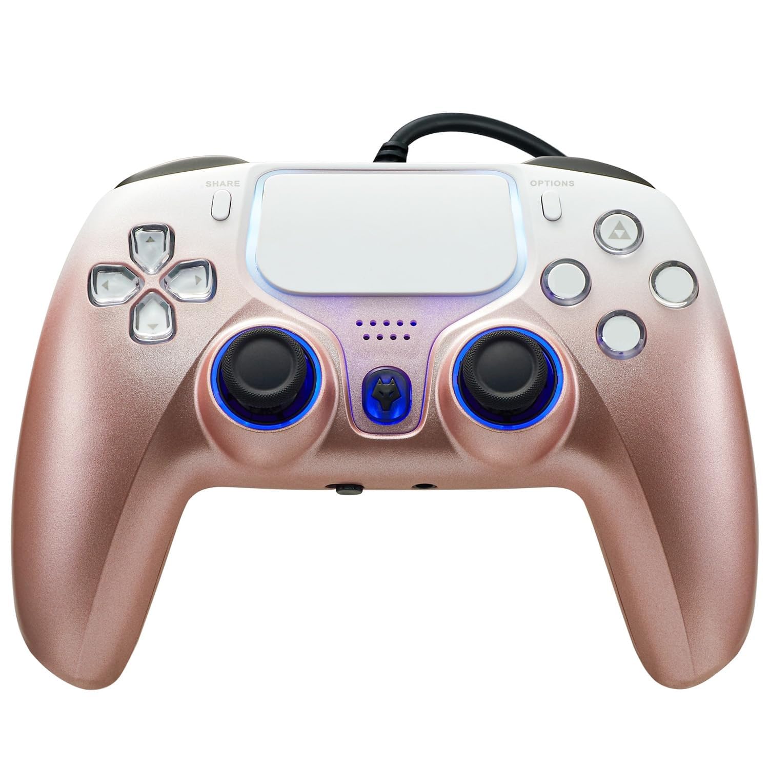 CONTROL PS5 CON CABLE NBCP TURBO Y GATILLOS HALL-EFFECT, VIBRACIÓN DUAL, GIROSCOPIO 6 EJES, CABLE 3 METROS, COLOR ORO ROSA - 1