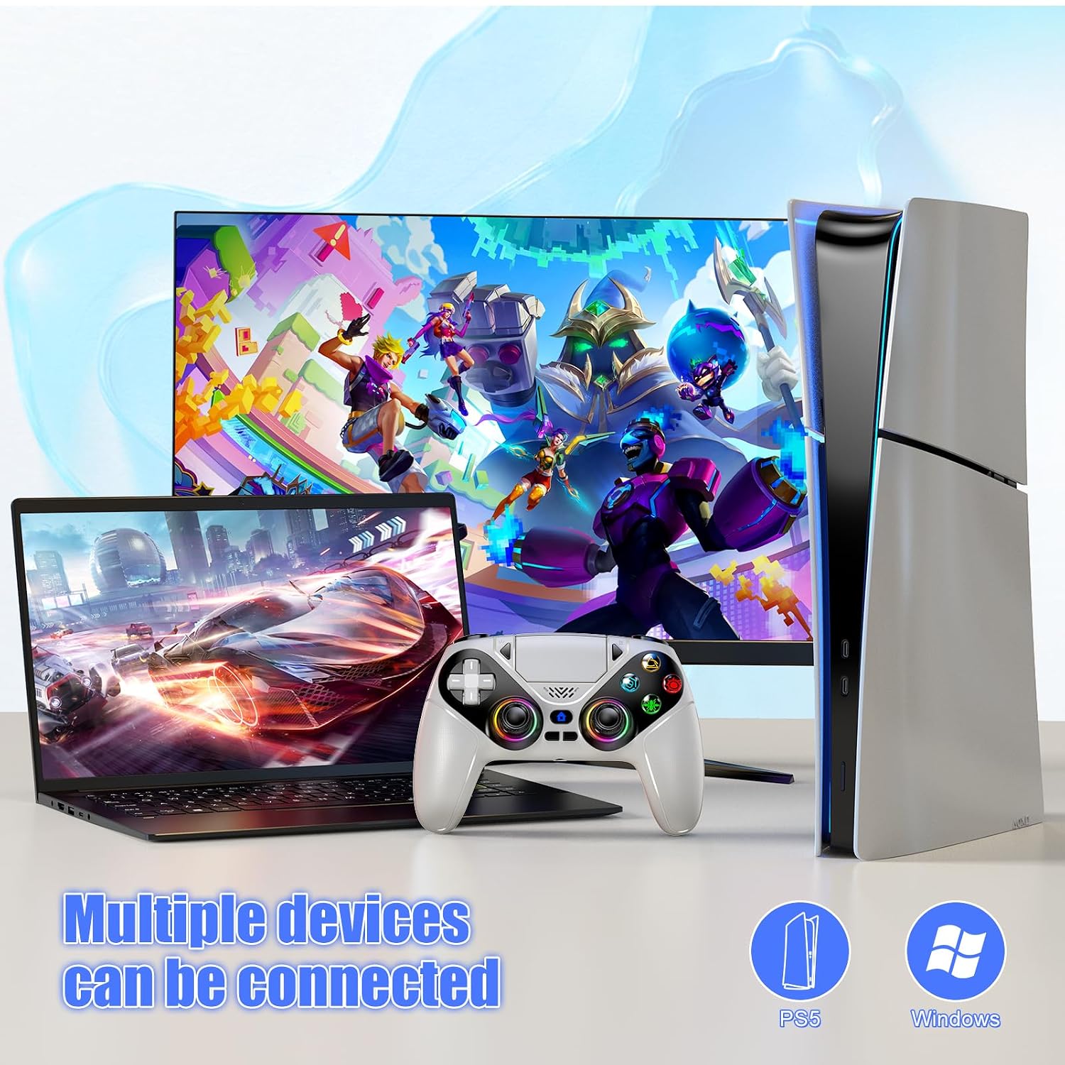 CONTROL INALÁMBRICO LENISUOLE RGB PARA PS5 Y PC BLANCO - 2