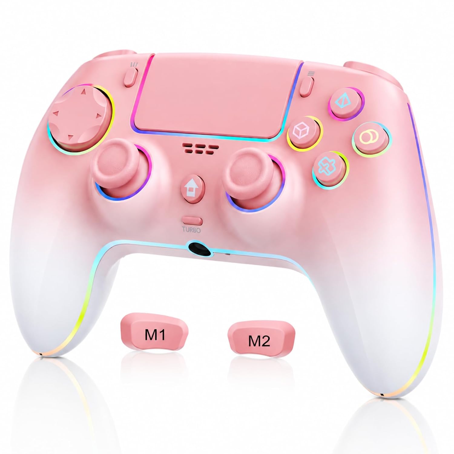 CONTROL INALÁMBRICO JUNHUAN PARA PS5/PC/MAC EFECTO HALL ROSA Y BLANCO - 1