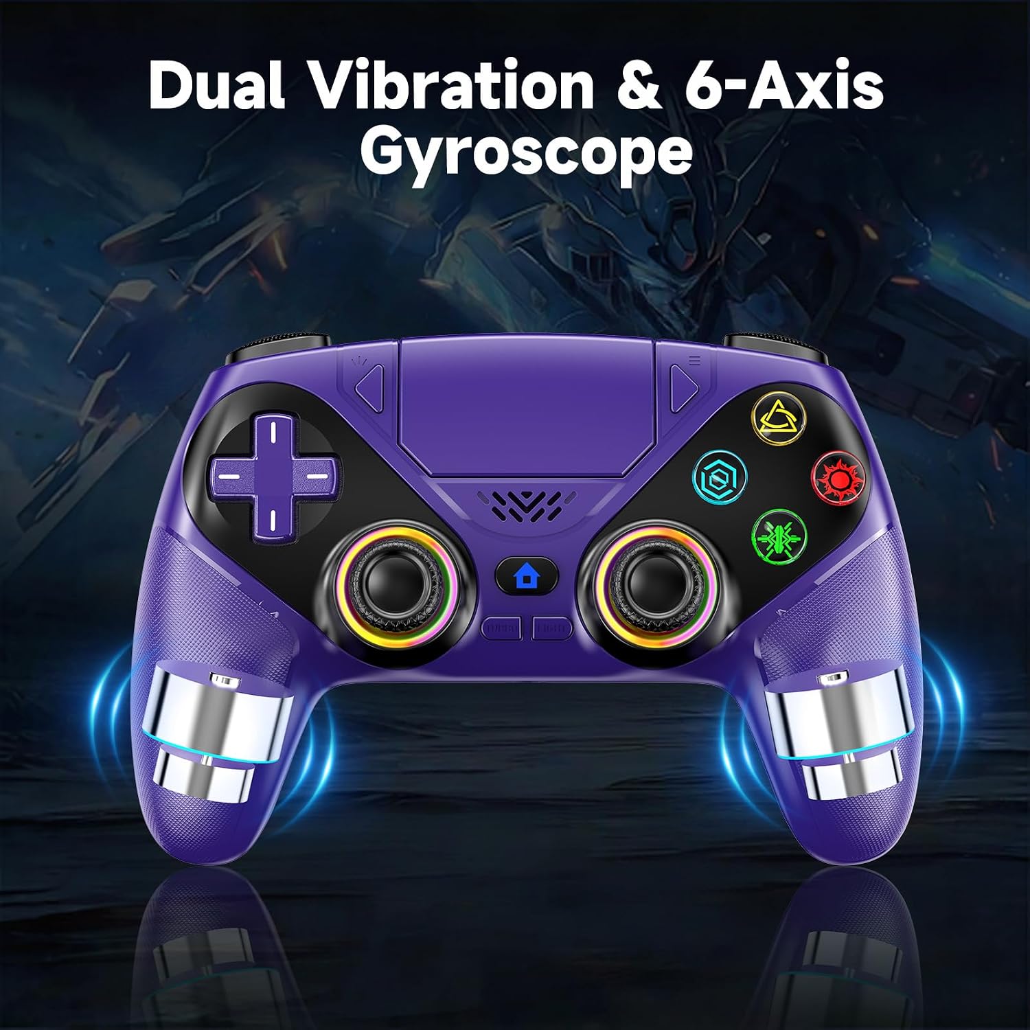 CONTROL INALÁMBRICO PARA PS5 Y PC LENISUOLE BLUETOOTH PÚRPURA CON SENSOR DE MOVIMIENTO Y BOTONES PROGRAMABLES - 5