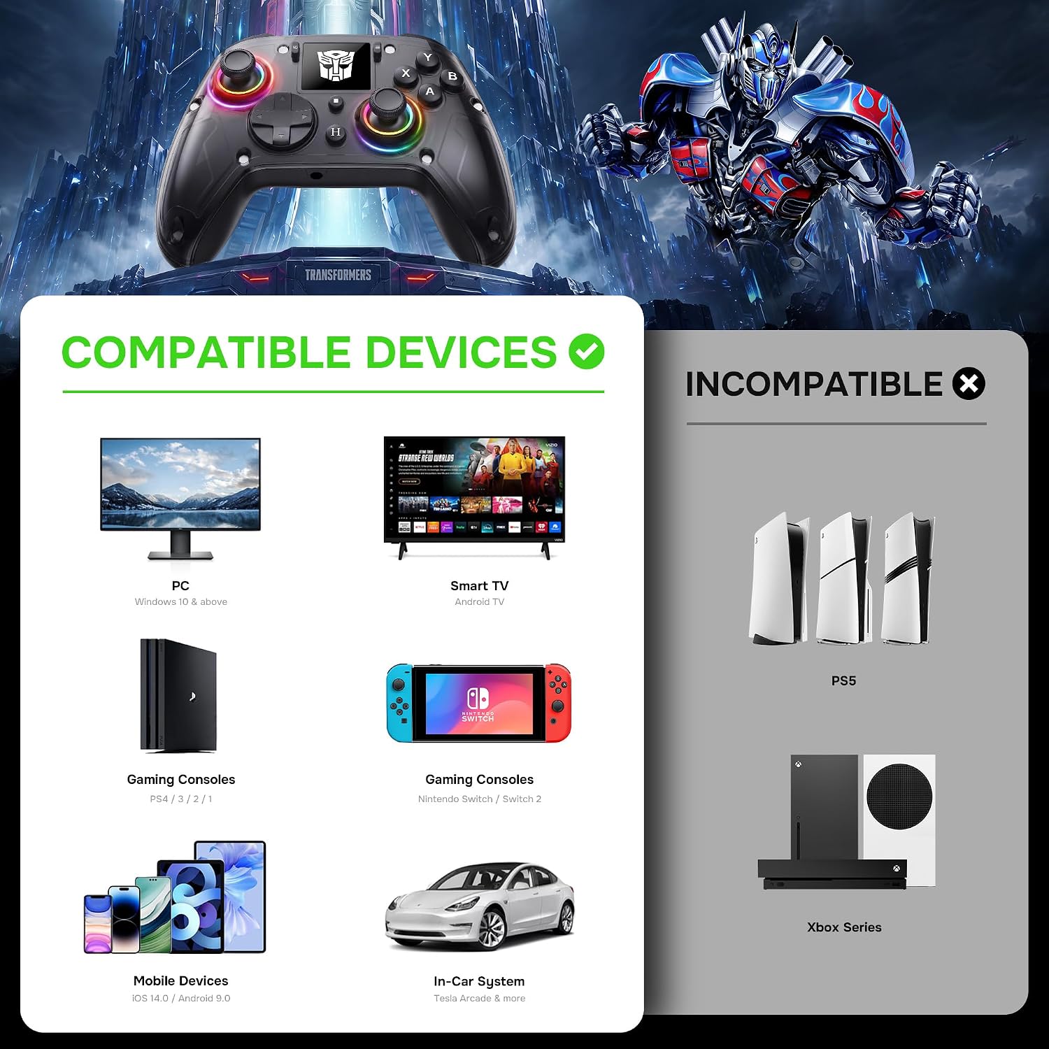 CONTROL INALÁMBRICO PARA PC TRANSFORMERS CON PANTALLA INTERACTIVA, NEGRO - 2