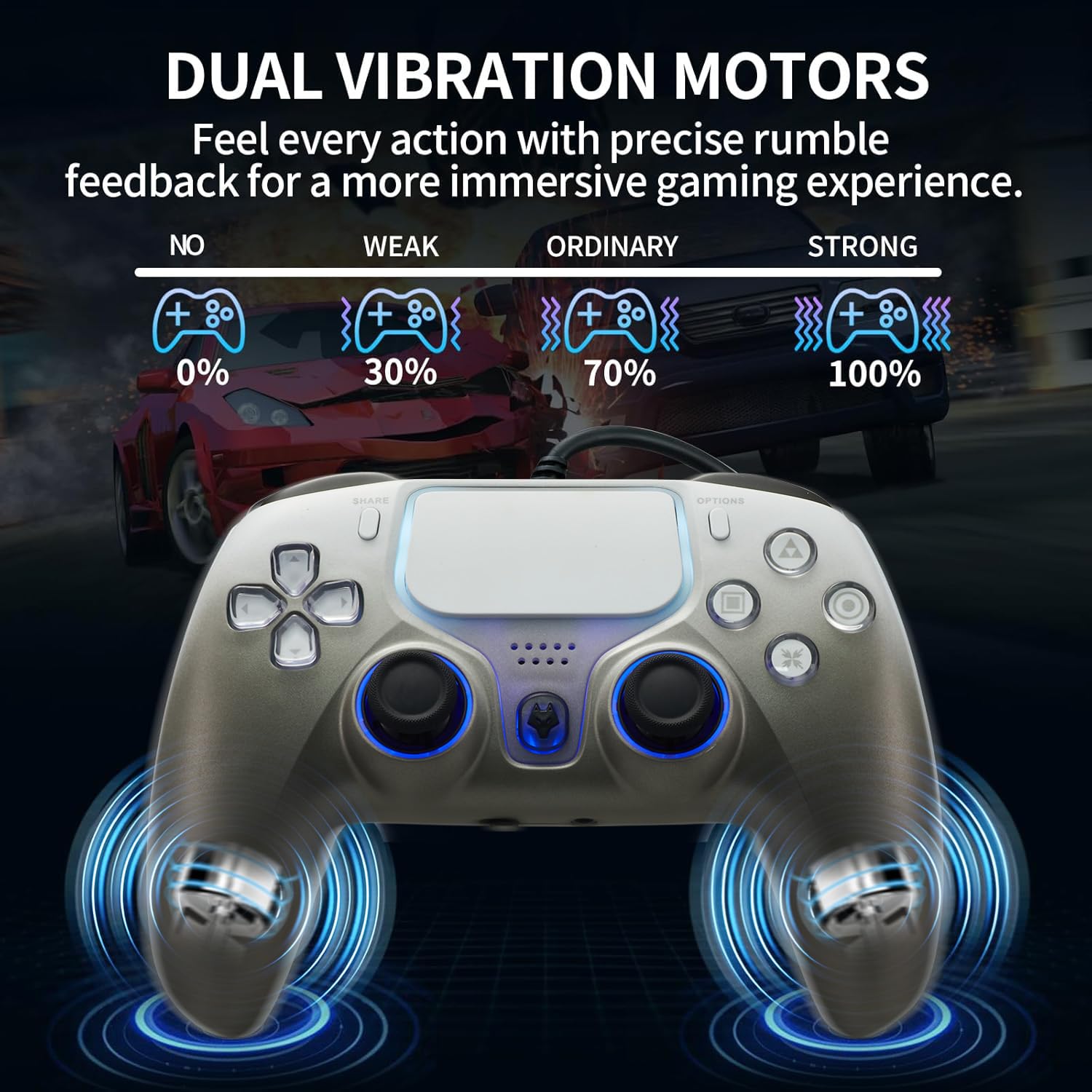 CONTROL PS5 CON CABLE NBCP TURBO Y GATILLOS HALL EFFECT GRIS - 5