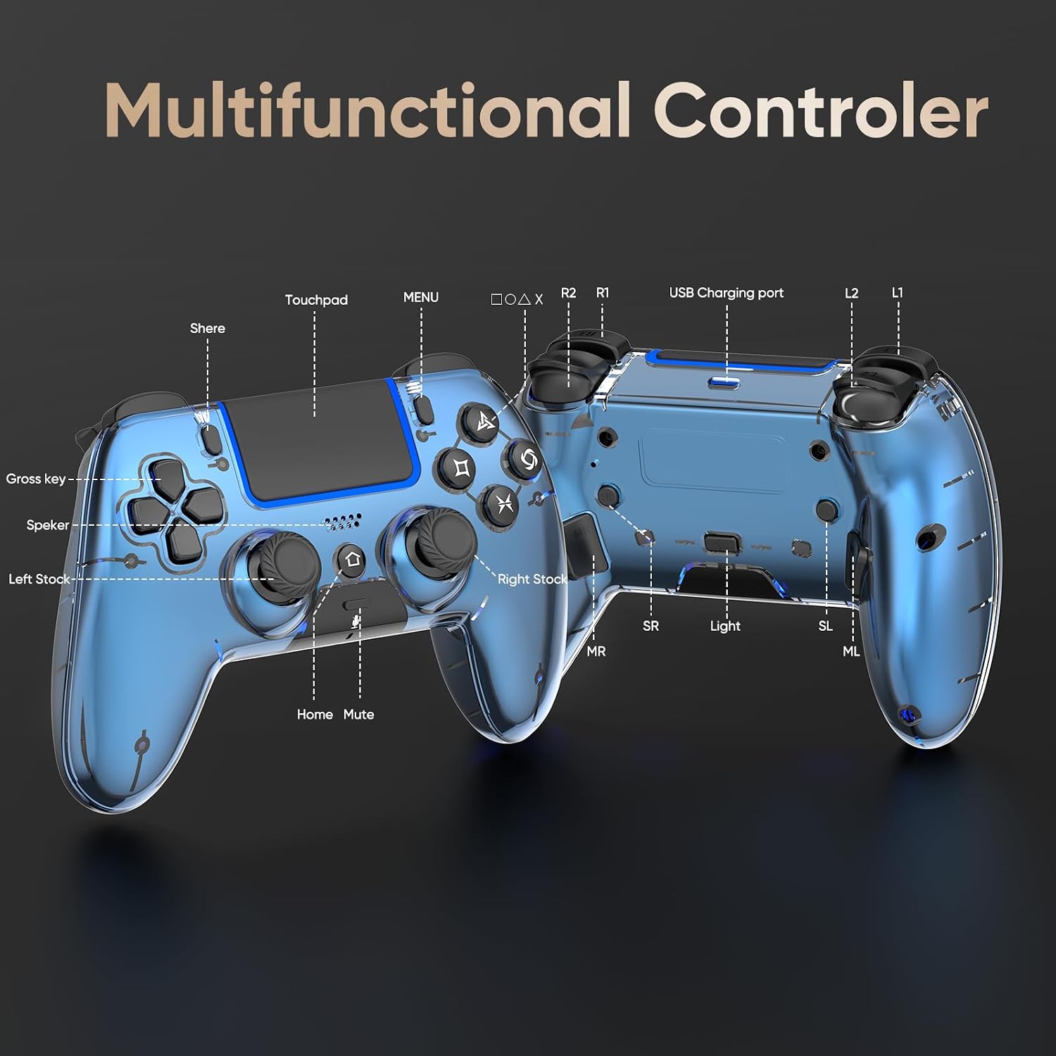 CONTROL INALÁMBRICO BETMI PARA PS5 PRO/SLIM/MAC/PC METALLIC BLUE - 2