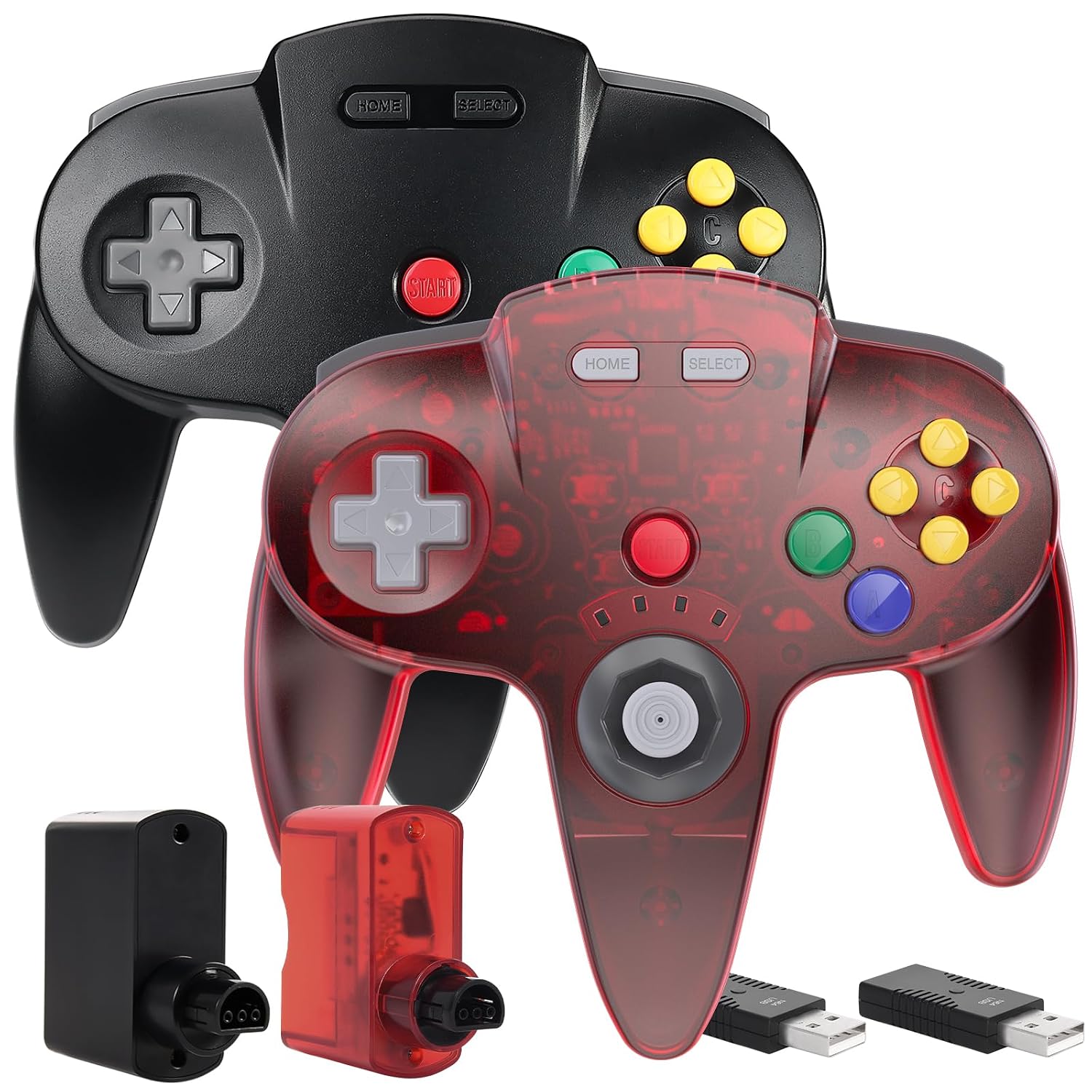 CONTROL INALÁMBRICO 2 PACK SAFFUN PARA SWITCH 1/2 Y CONSOLA N64 ROJO TRANSPARENTE Y NEGRO - 1