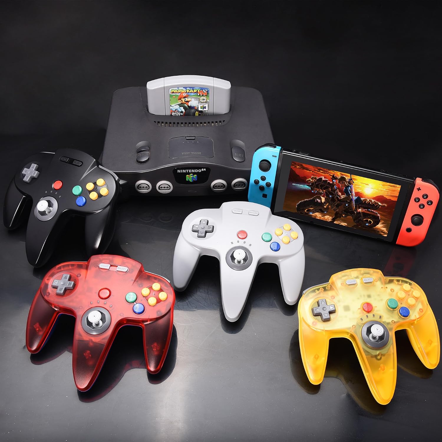 CONTROL INALÁMBRICO 2 PACK SAFFUN PARA SWITCH 1/2 Y CONSOLA N64 ROJO TRANSPARENTE Y NEGRO - 5