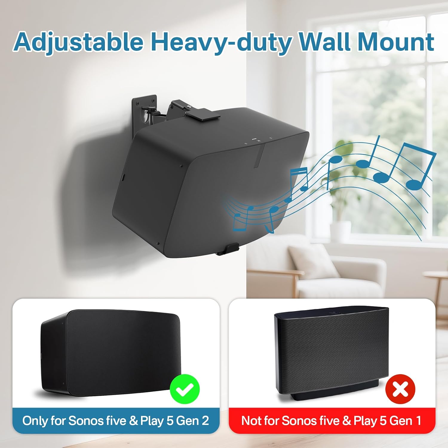 SOPORTE DE PARED PARA PARLANTES YIBRACKI SONOS 5 Y PLAY 5 AJUSTABLE NEGRO - 2