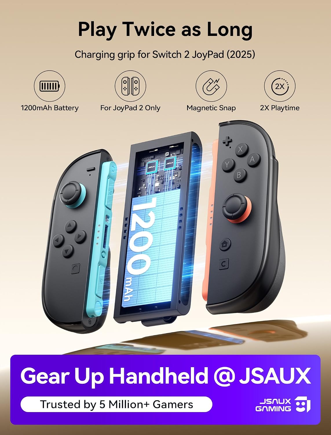 GRIP CON BATERÍA PARA CARGA JSAUX PARA SWITCH 2 JOYPADS CON CUBIERTA FRONTAL - 2