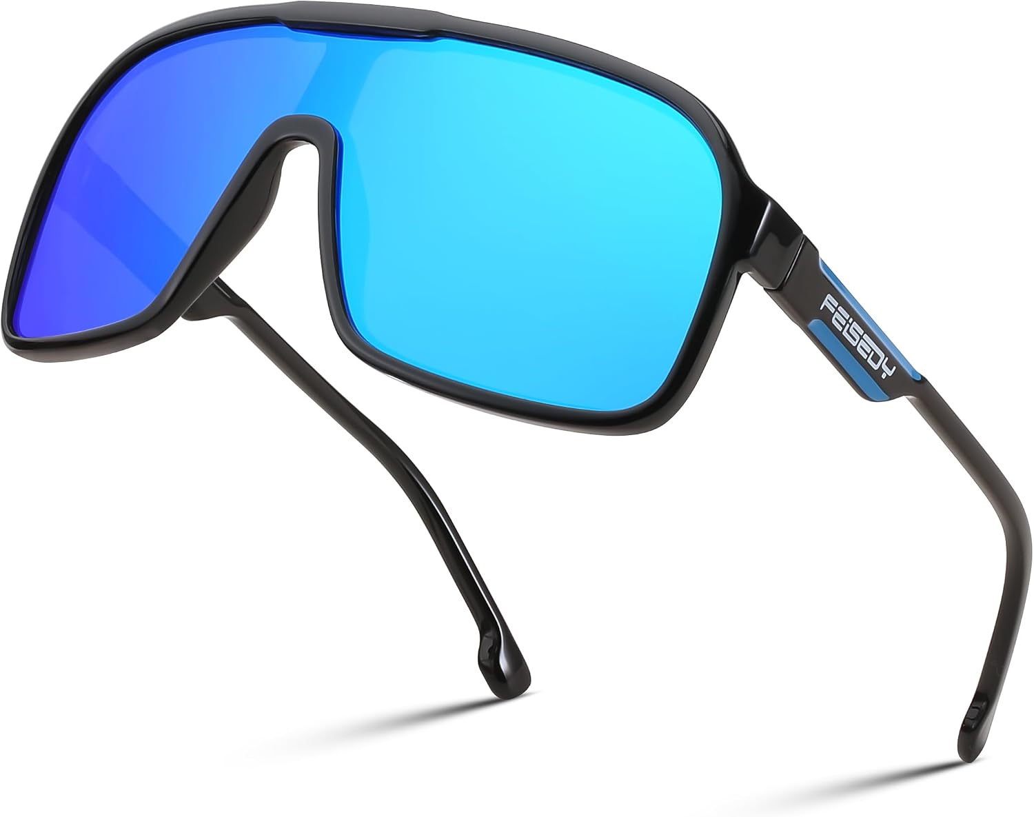 LENTES DE SOL FEISEDY B0122 POLARIZADOS DEPORTIVOS ESPEJO NEGRO Y AZUL - 1