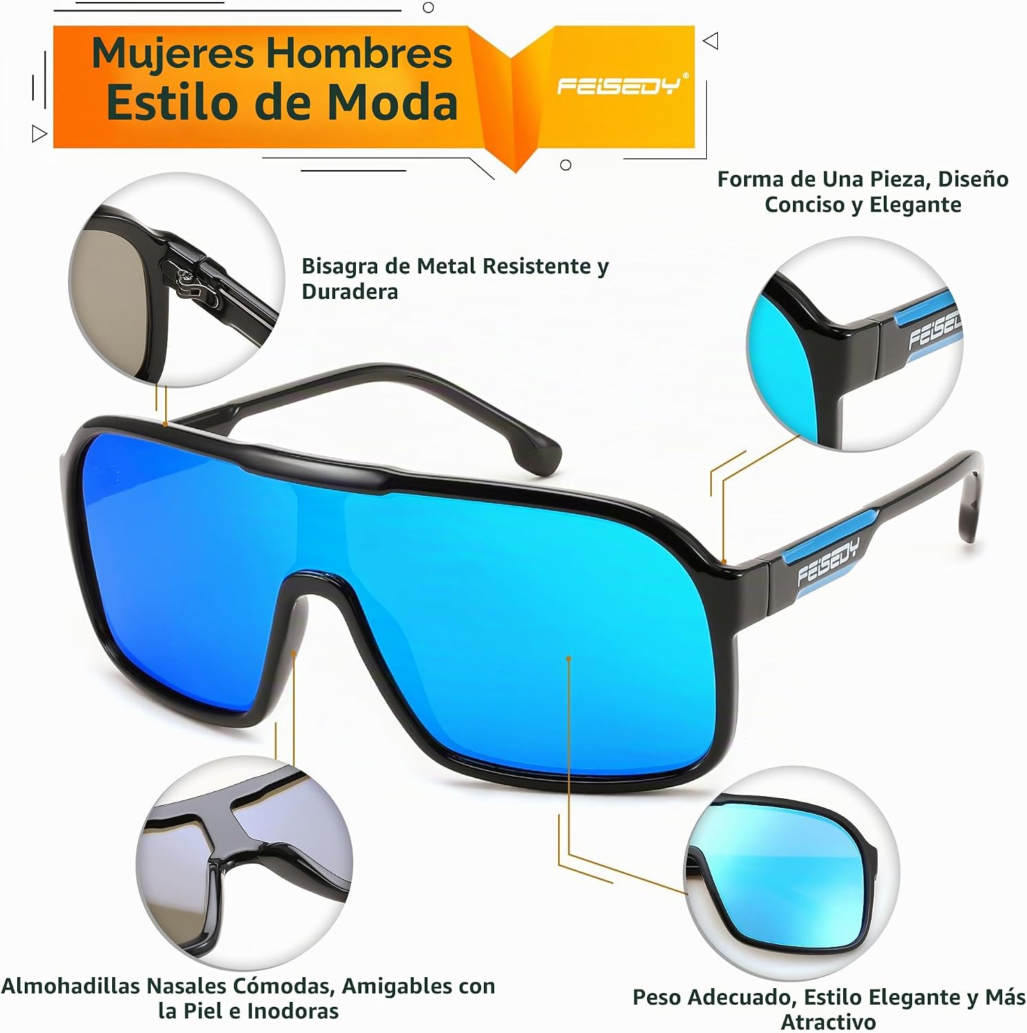 LENTES DE SOL FEISEDY B0122 POLARIZADOS DEPORTIVOS ESPEJO NEGRO Y AZUL - 4