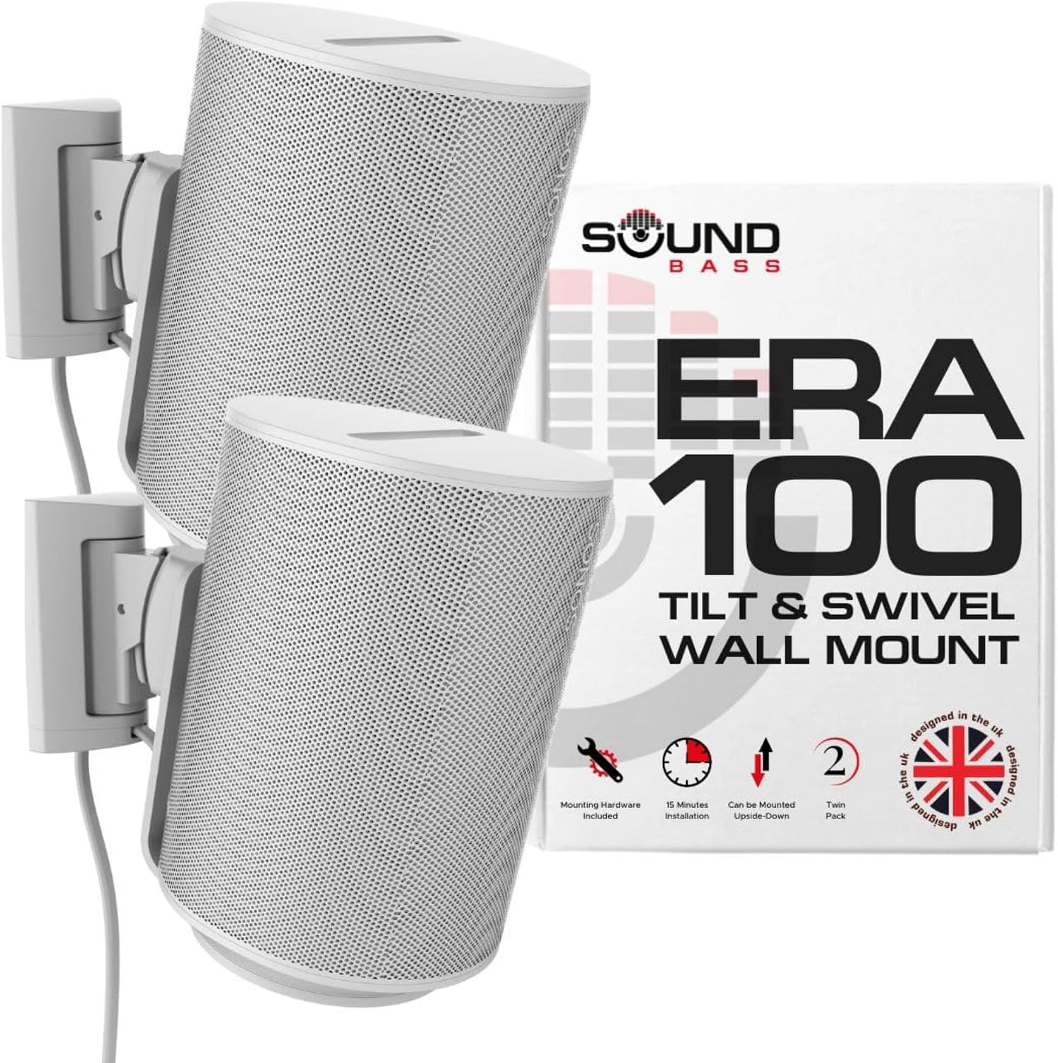 SOPORTE DE PARED PARA PARLANTES SOUND BASS ERA100 DOBLE BLANCO INCLINABLE Y GIRATORIO - 1