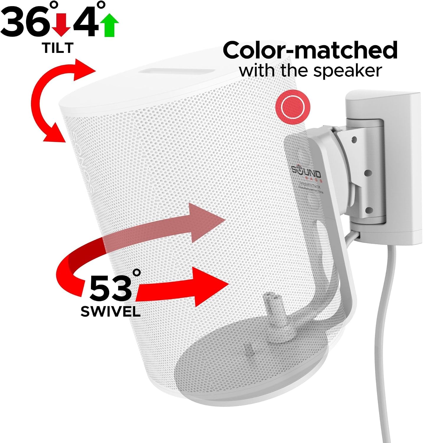 SOPORTE DE PARED PARA PARLANTES SOUND BASS ERA100 DOBLE BLANCO INCLINABLE Y GIRATORIO - 2